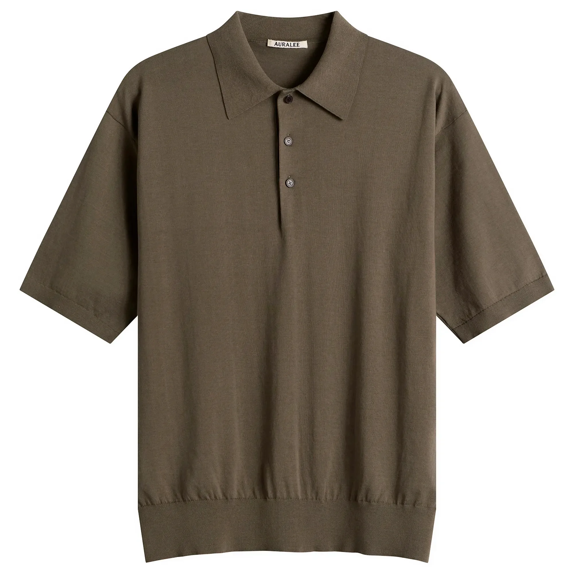 Auralee Men's Knitted Polo Olive Gray