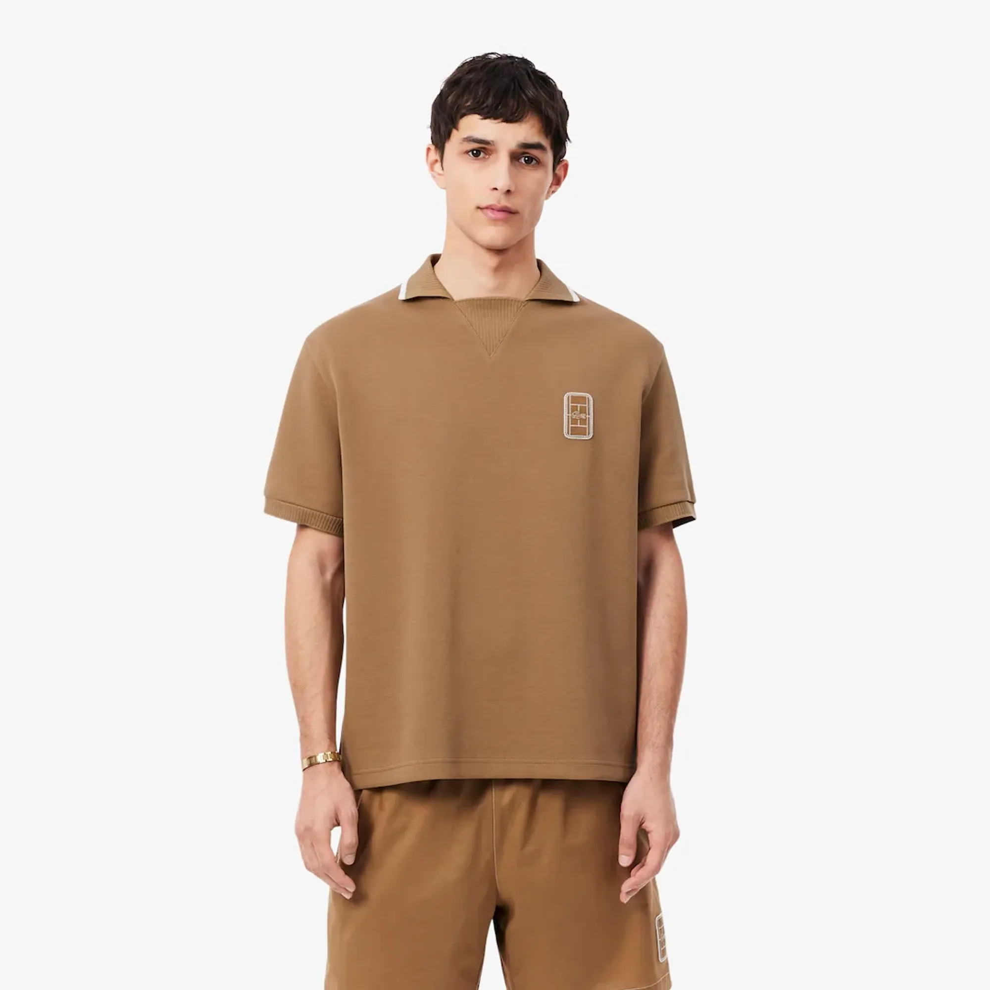 Lacoste Loose Fit Embroidered Badge Piqué Polo Shirt - Brown