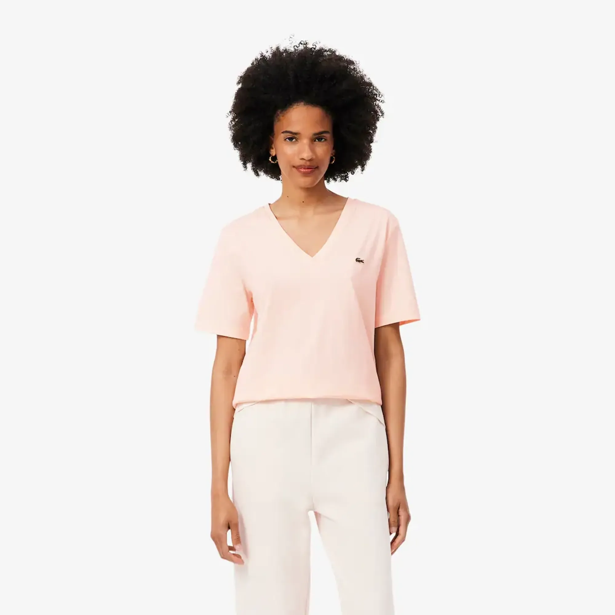 Lacoste Relaxed Fit Soft Cotton V Neck T-shirt - Rose