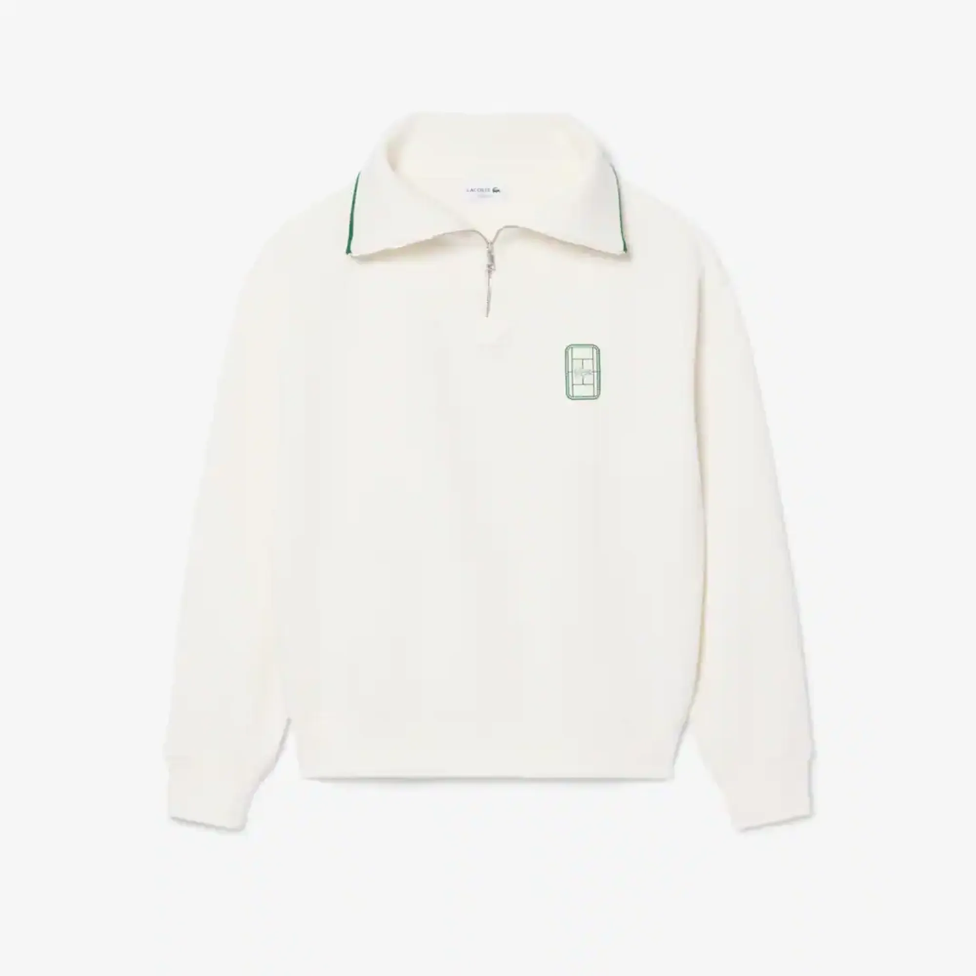Lacoste Loose Fit High Zipped Neck Badge Accent Sweatshirt - White