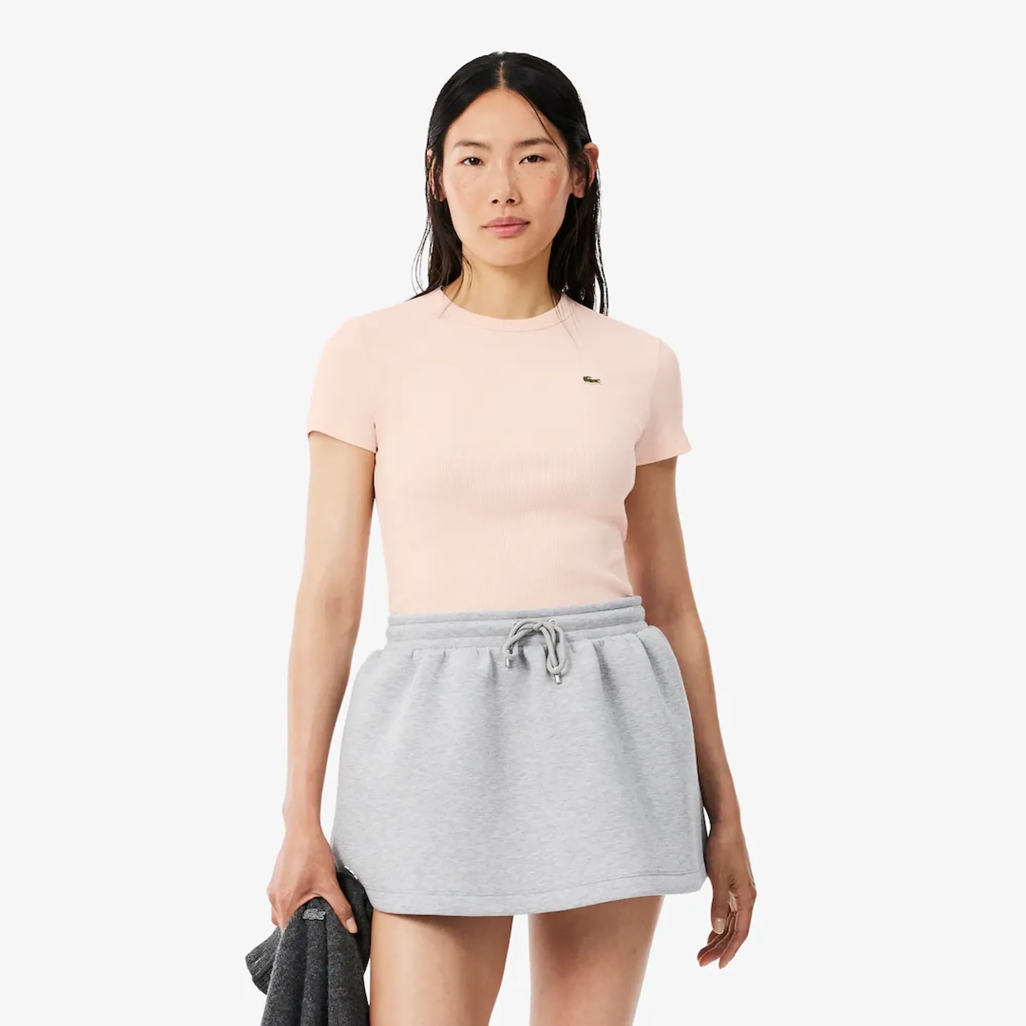 Lacoste Slim Fit Ribbed Cotton T-shirt - Rose