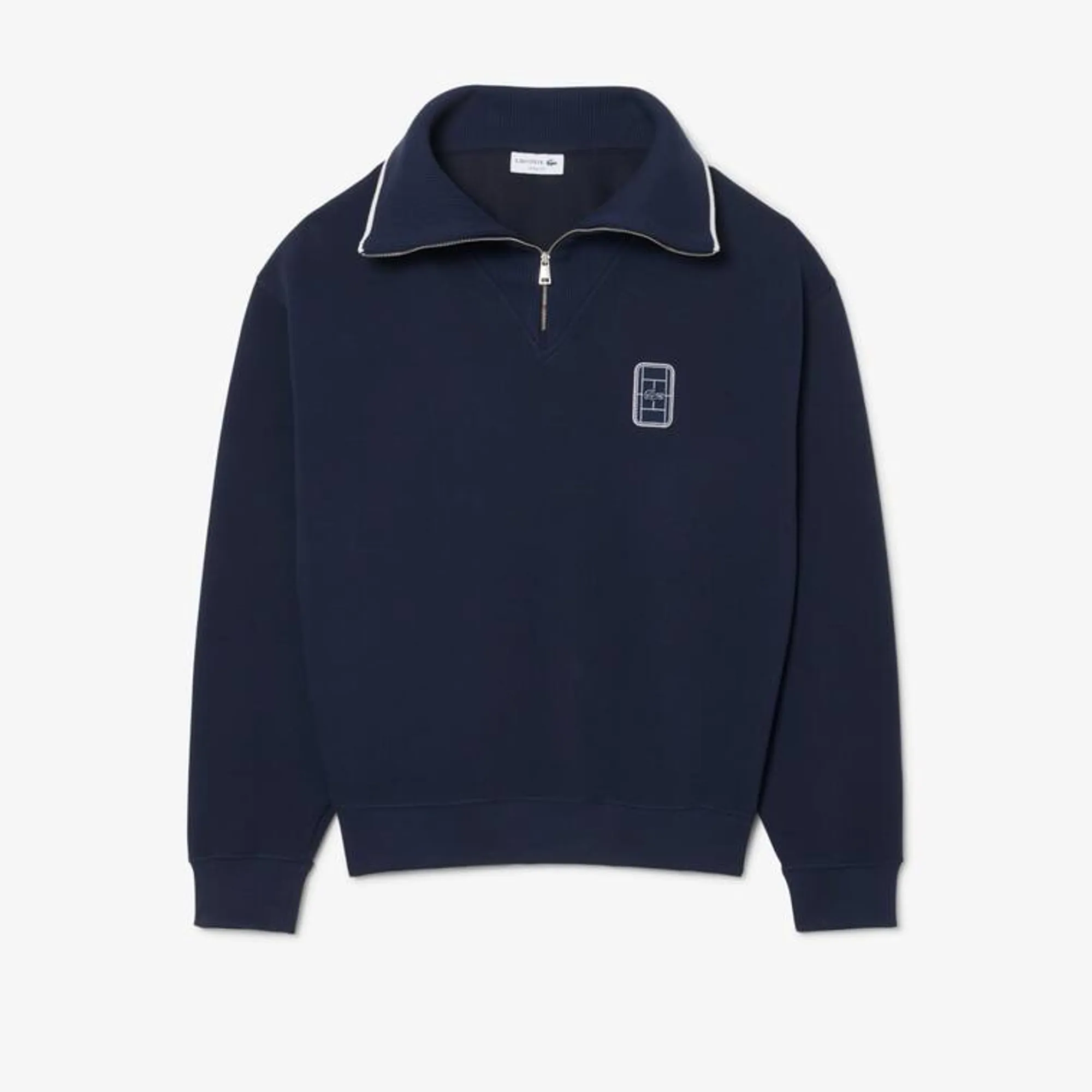 Lacoste Loose Fit High Zipped Neck Badge Accent Sweatshirt - Navy Blue
