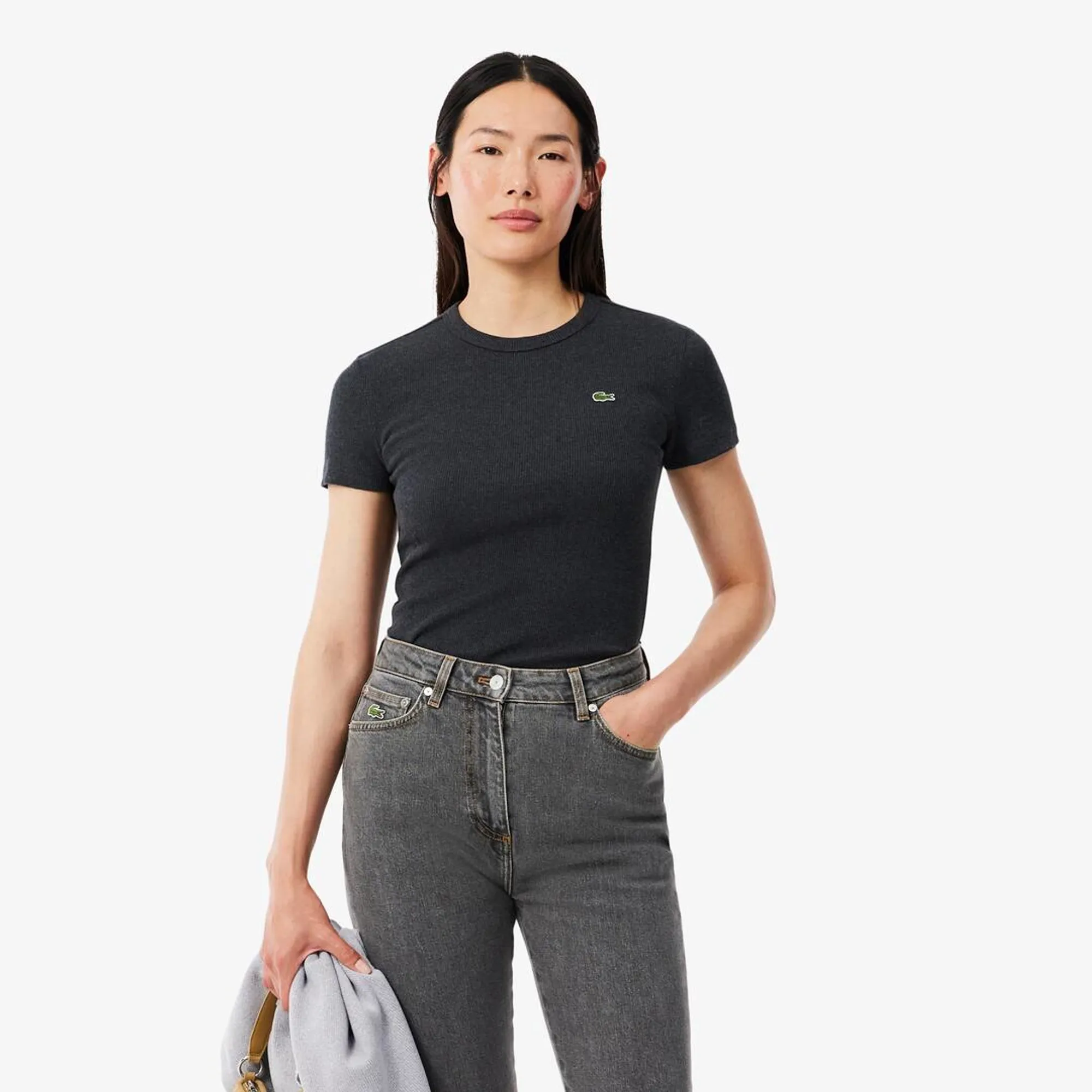Lacoste Slim Fit Ribbed Cotton T-shirt - Grey