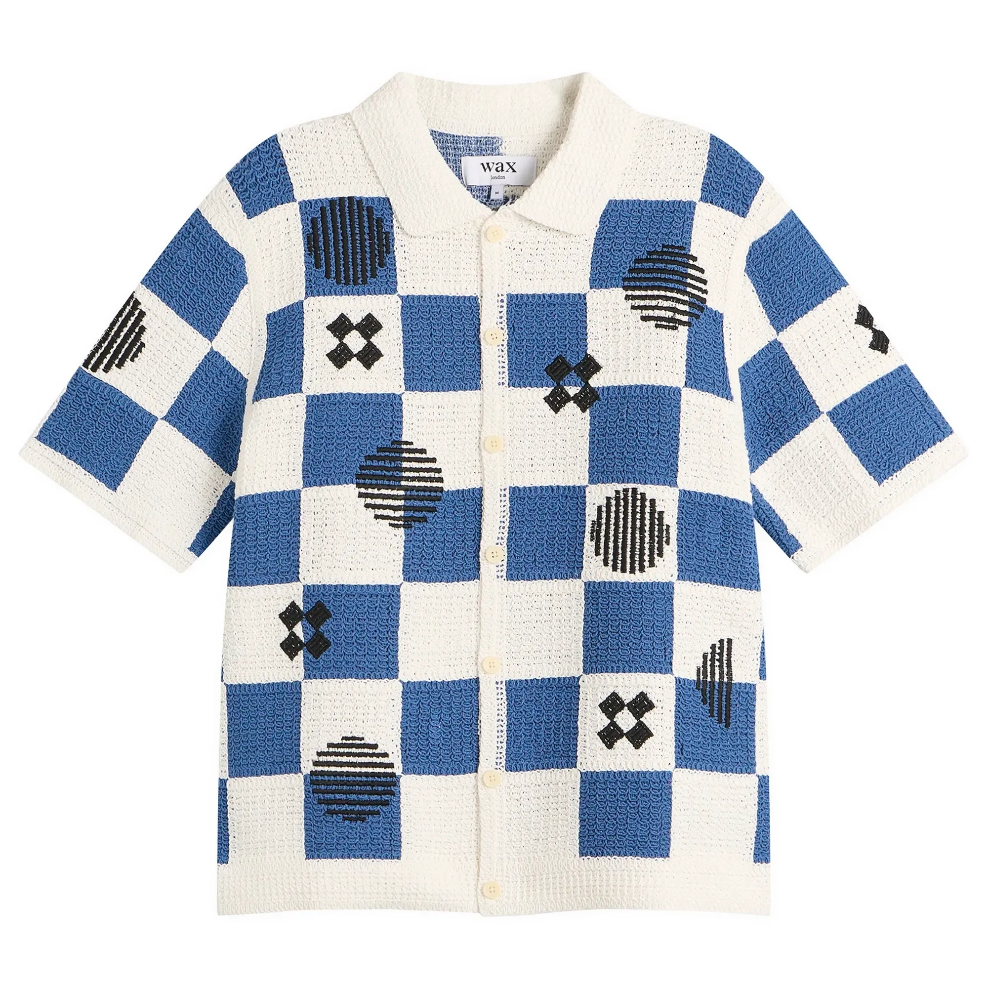 Wax London Men's Porto Square Crochet Shirt Ecru/Blue
