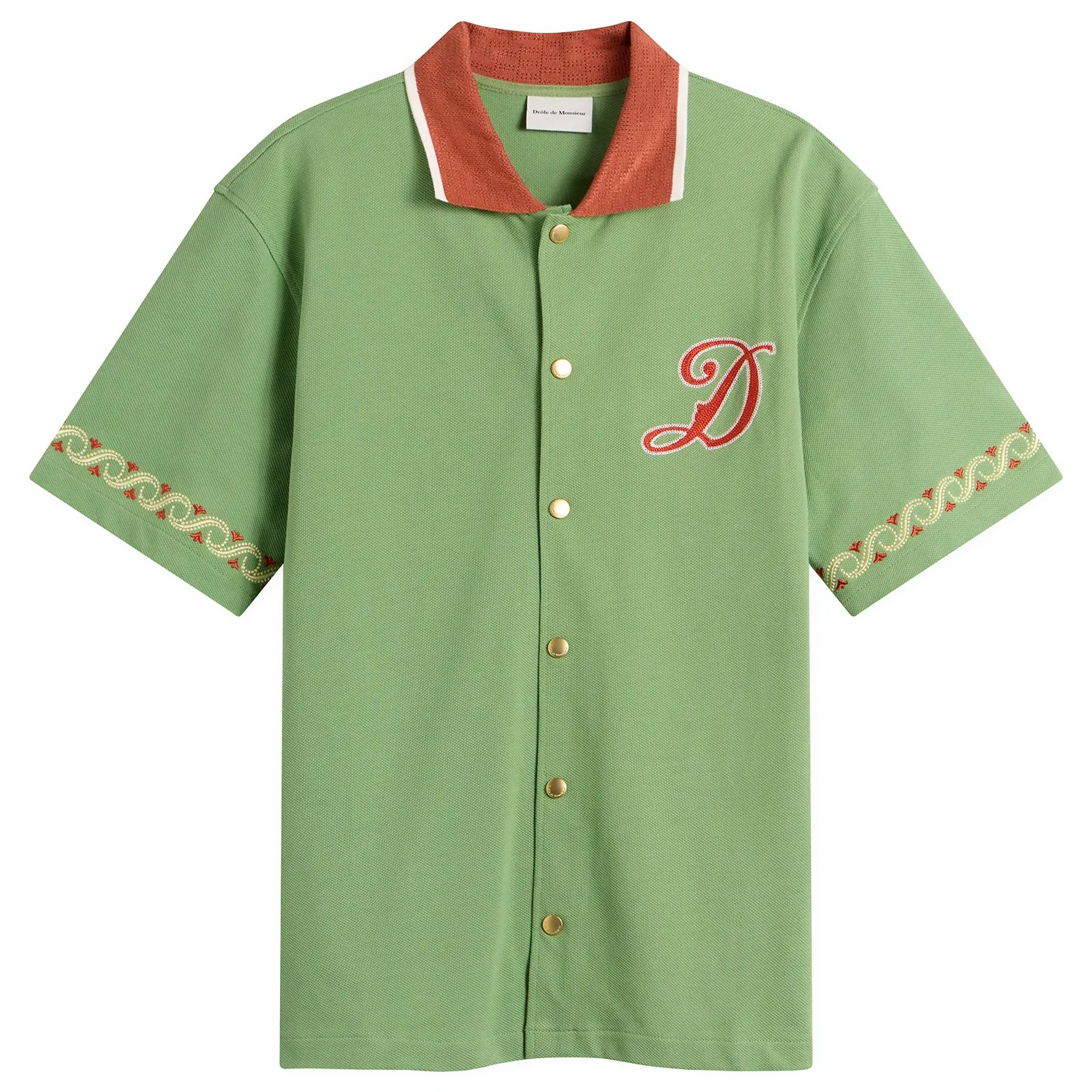 Drôle de Monsieur Men's Embroidered Sport Shirt Water Green