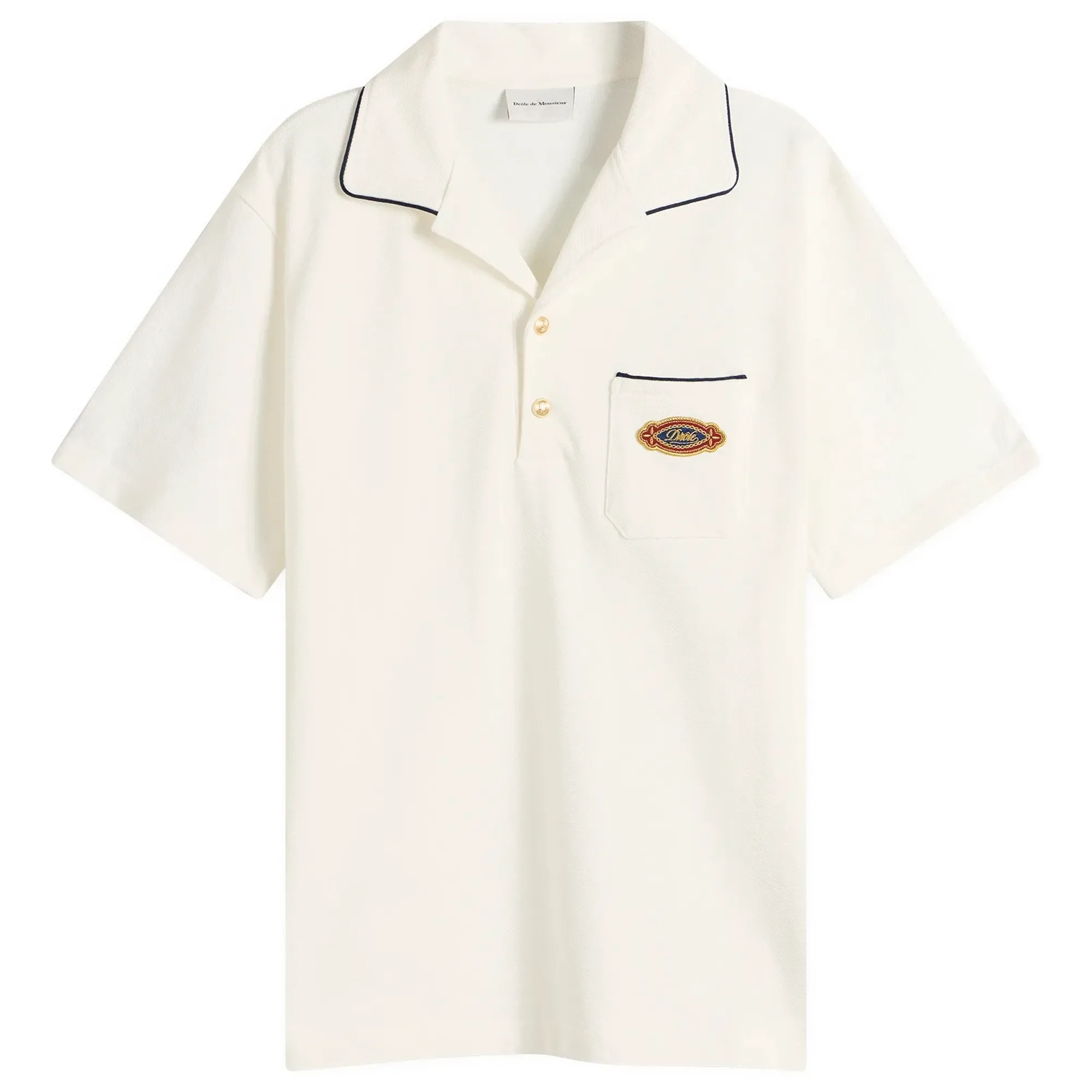 Drôle de Monsieur Men's Open Collar Polo Shirt Off White