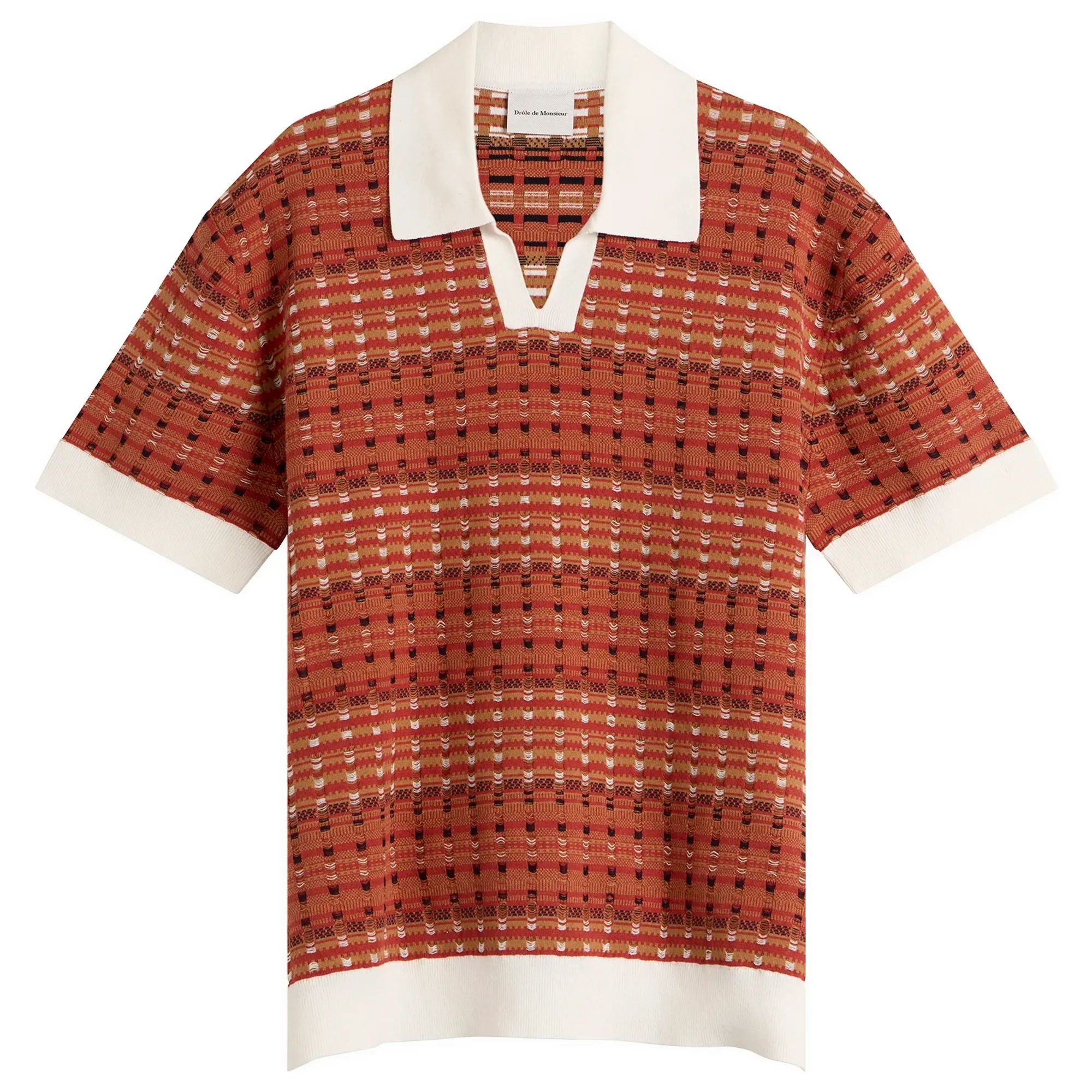 Drôle de Monsieur Men's Knitted Mesh Polo Shirt Dark Red