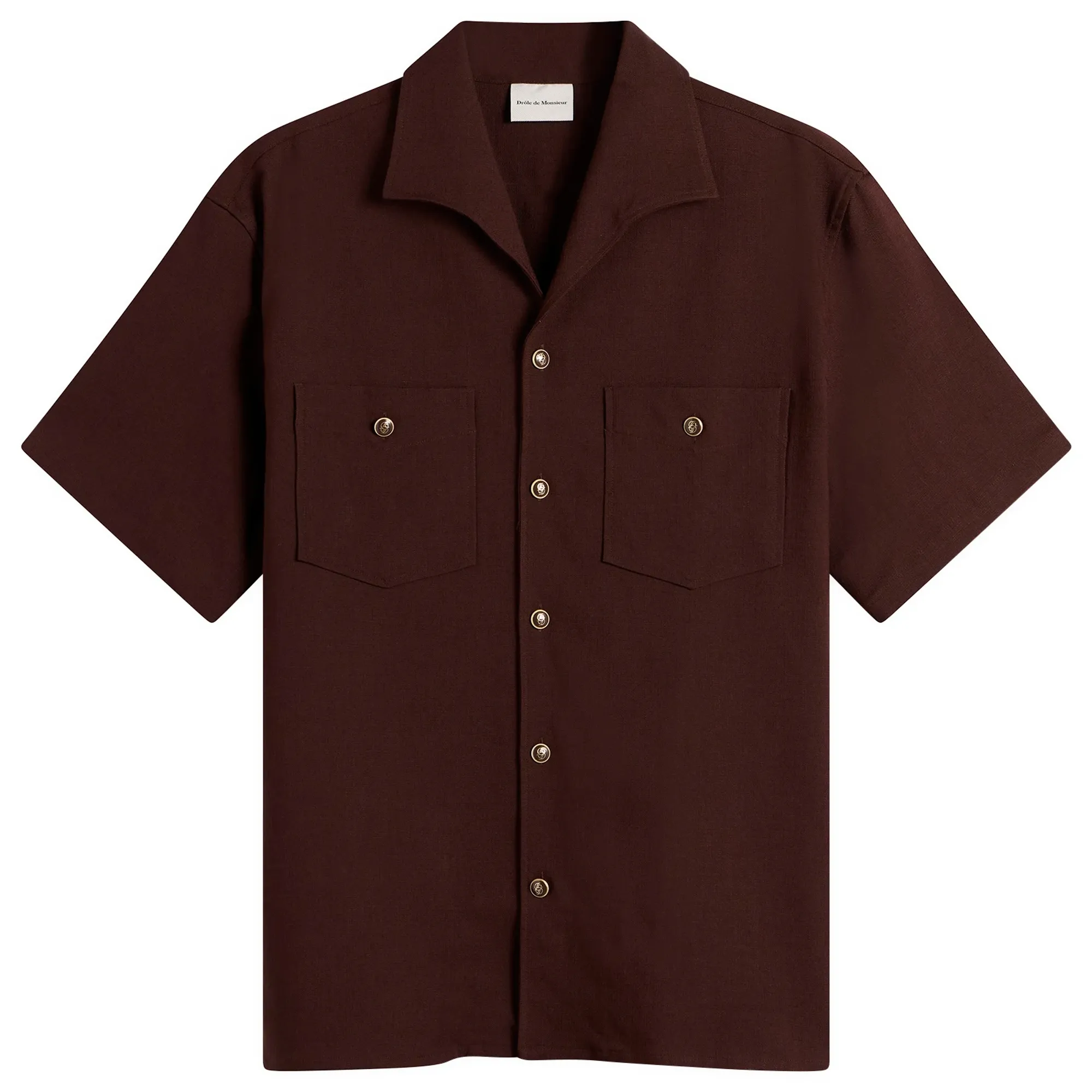 Drôle de Monsieur Men's Viscose Pocket Shirt Brown