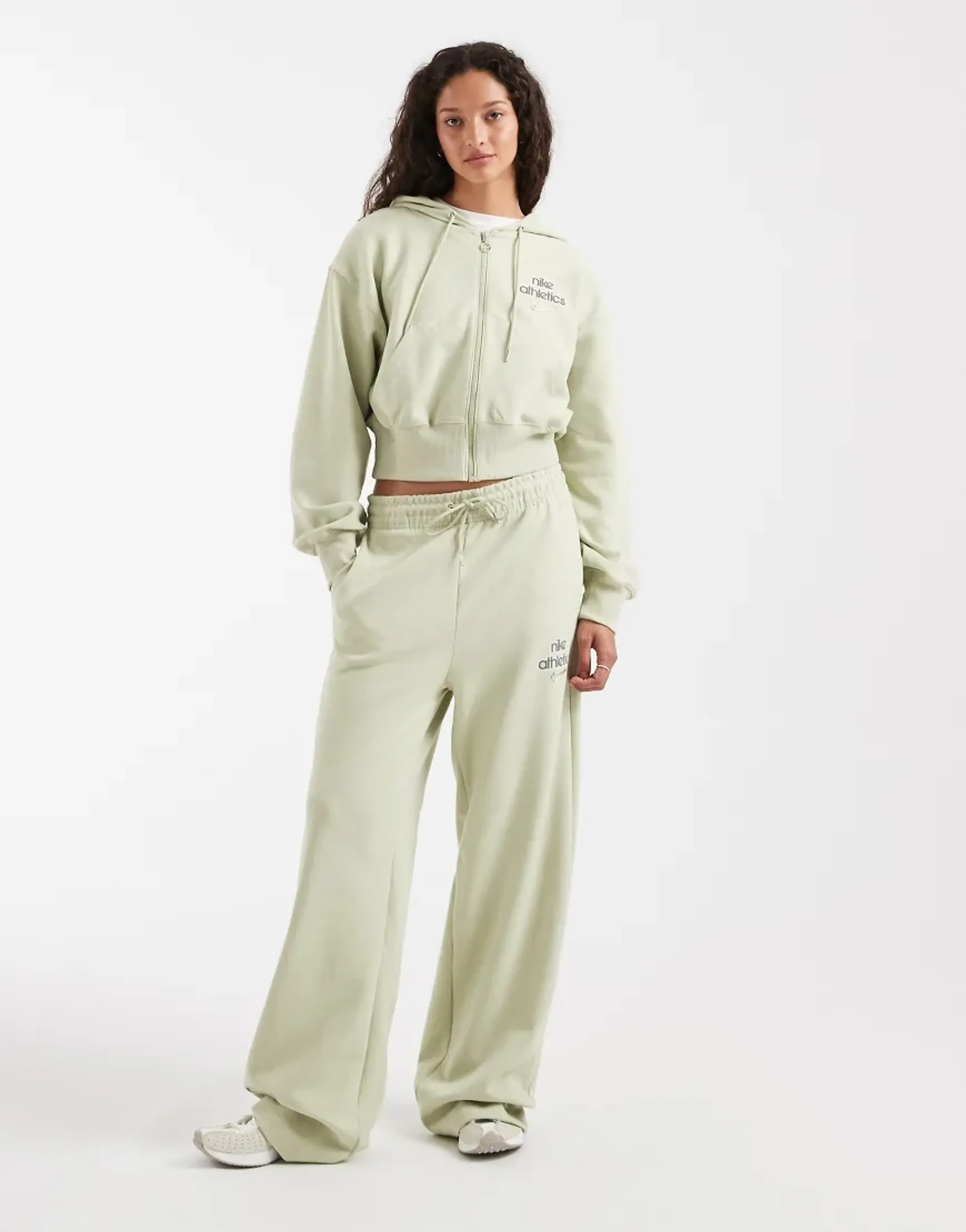 Nike Phoenix Fleece High Waisted Wide Leg Joggers In Khaki-Green