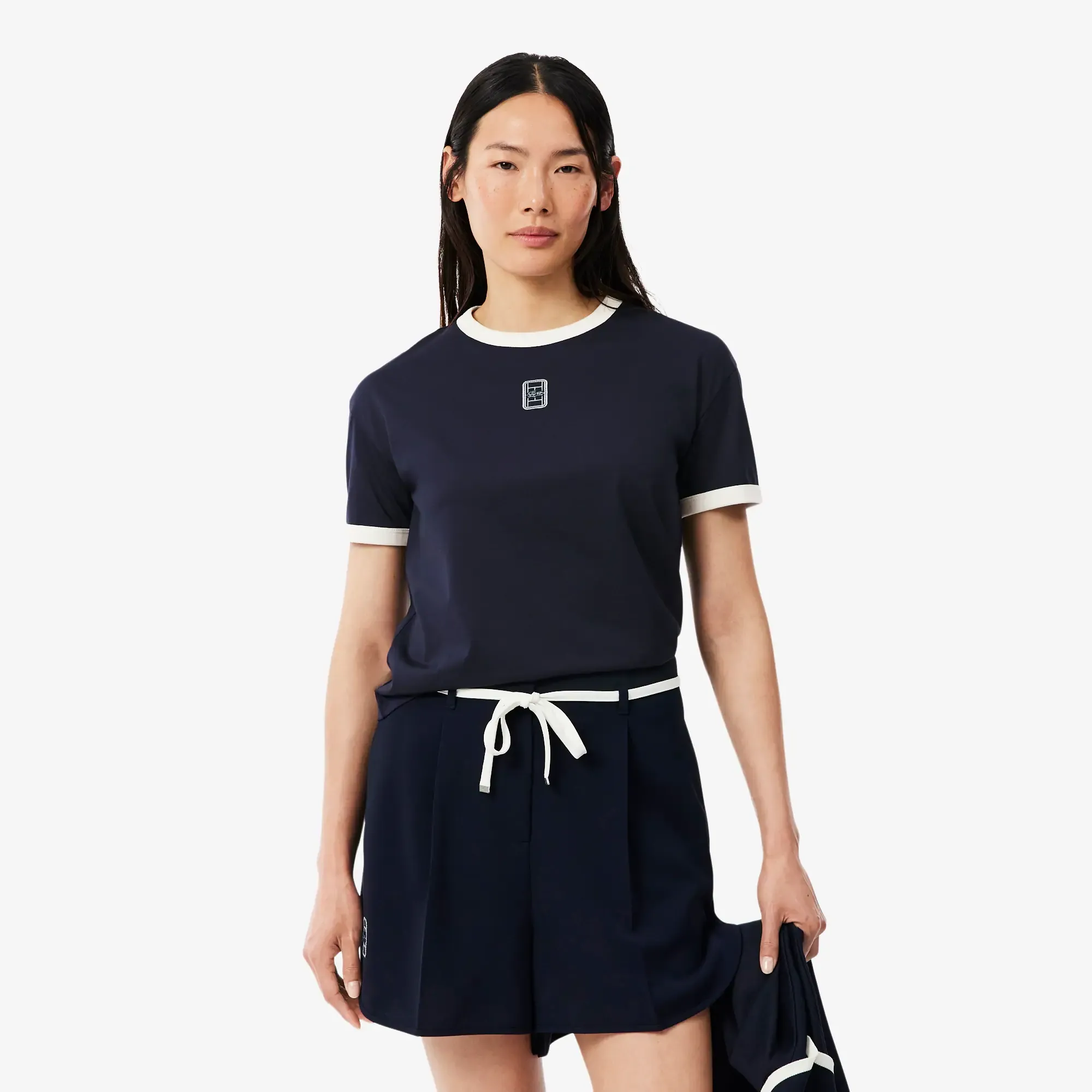 Lacoste Embroidered Badge Jersey T-shirt - Bleu Marine / Blanc