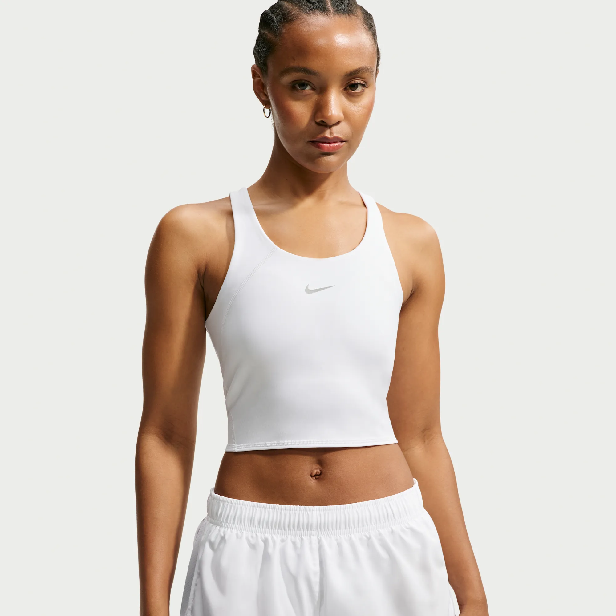 Nike Tempo Women's Medium-Support Cropped Sports Bra Tank Top - White - Polyester
