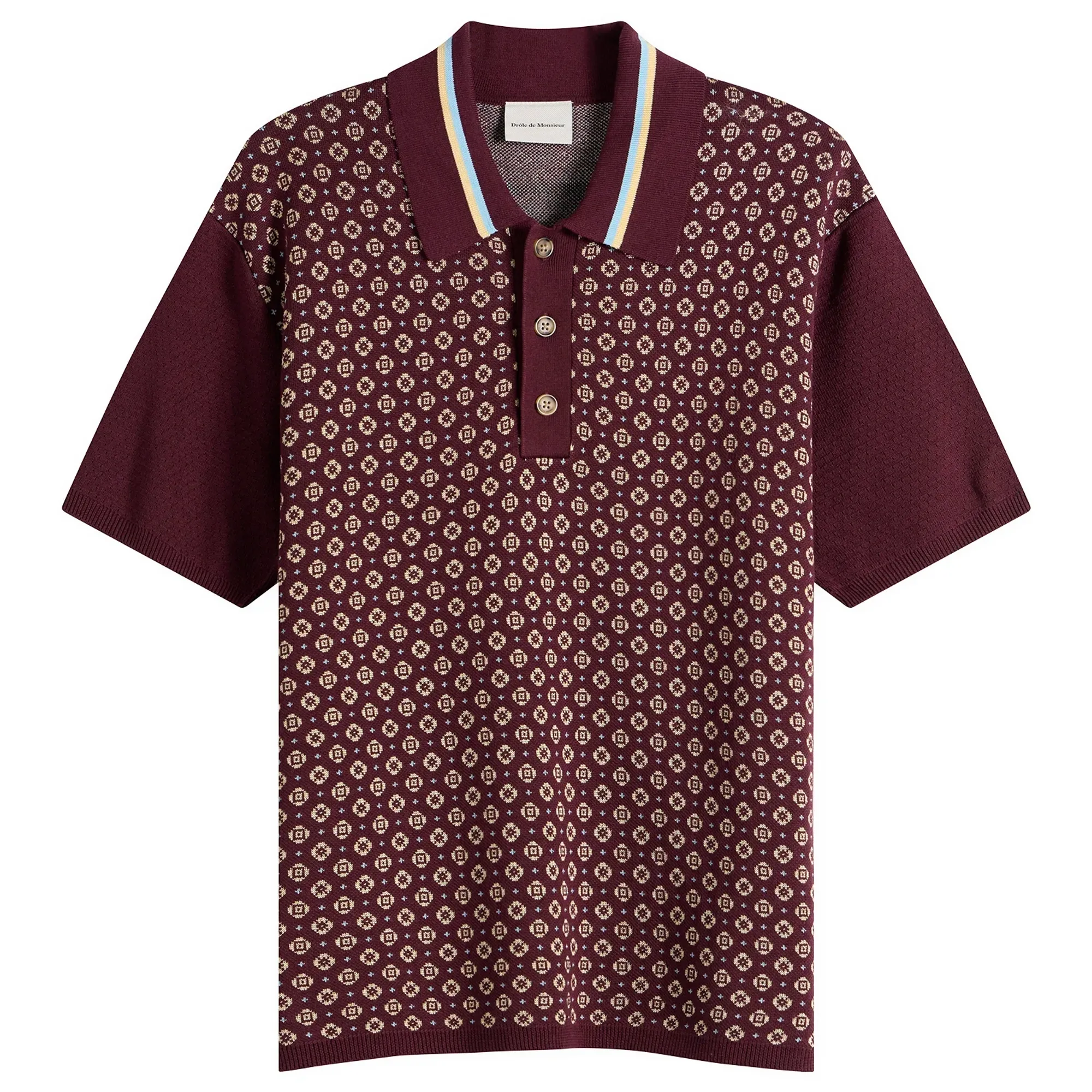 Drôle de Monsieur Men's Jacquard Polo Shirt Dark Red