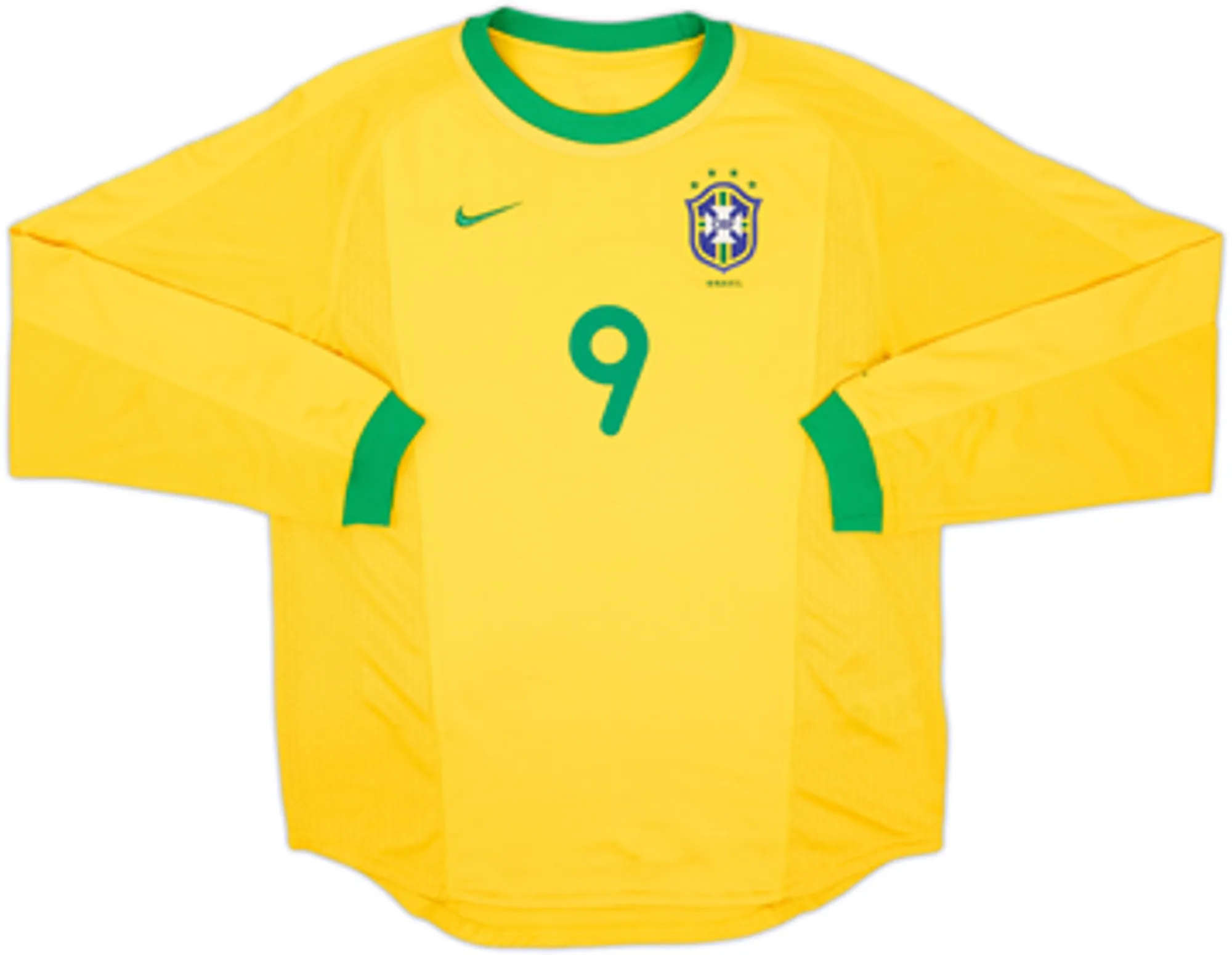 2000-02 Brazil Home L/S Shirt Ronaldo #9 - 8/10 - (S)