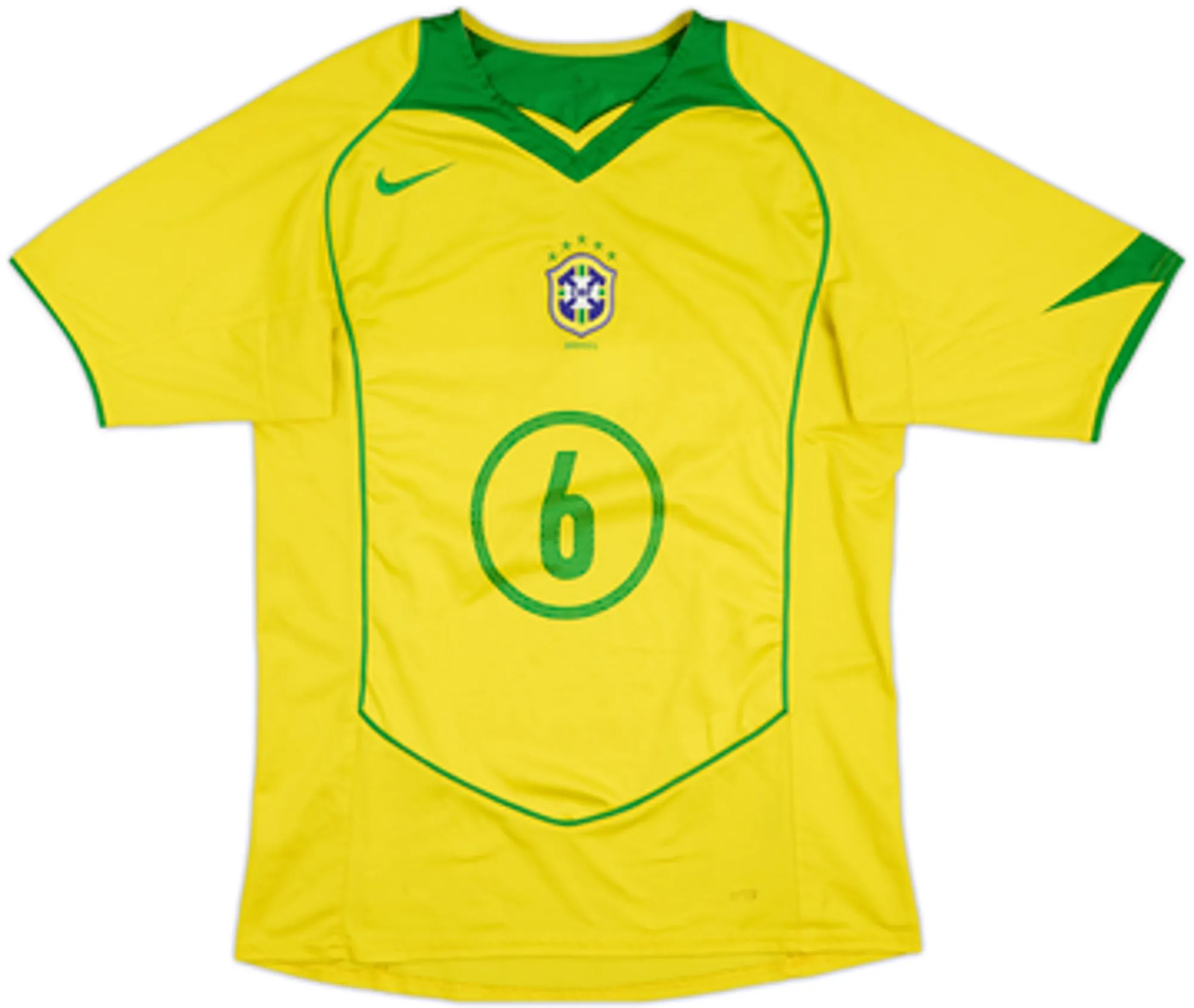 2004-06 Brazil Home Shirt R. Carlos #6 - 5/10 - (M)