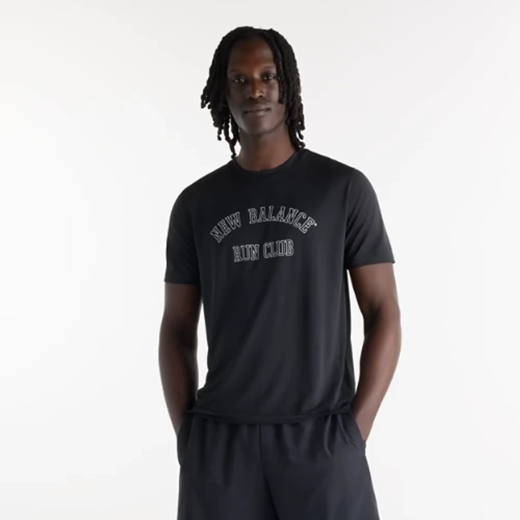 New Balance Men's Grey Day Running Club T-Shirt in Black Polywoven