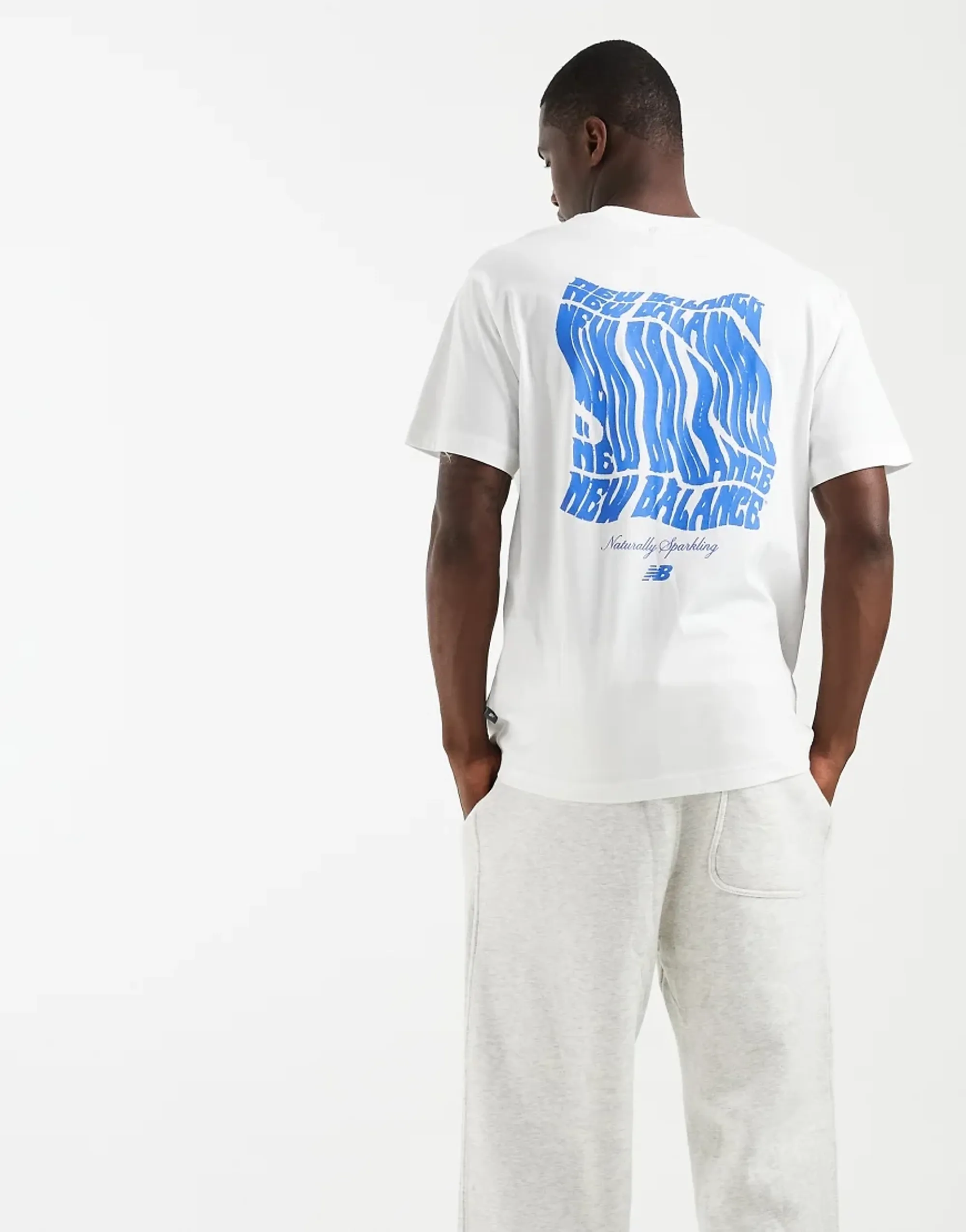 New Balance Wavey T-Shirt In Navy Blue-White