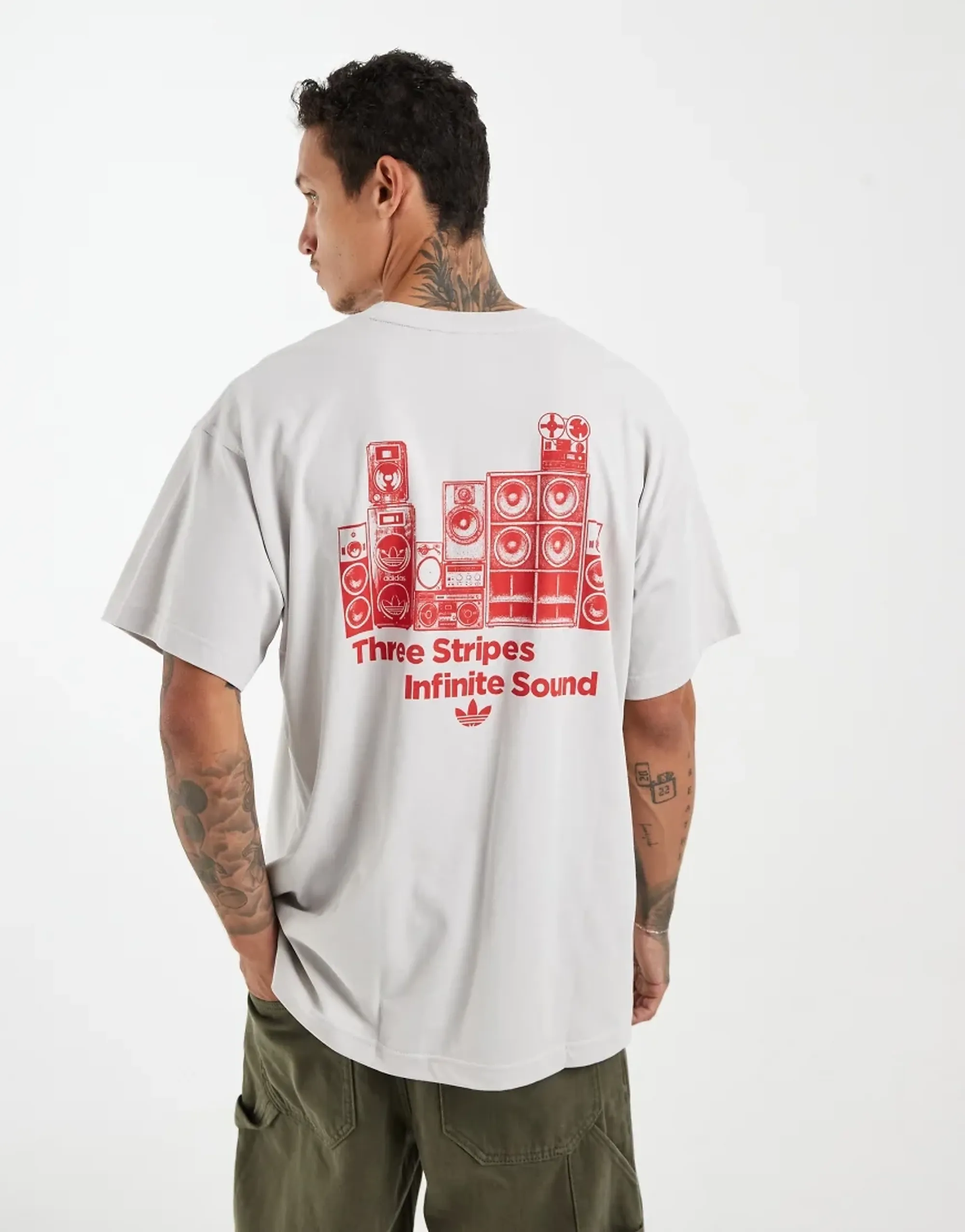 Adidas Originals Original Sound T-Shirt In Grey And Burgundy