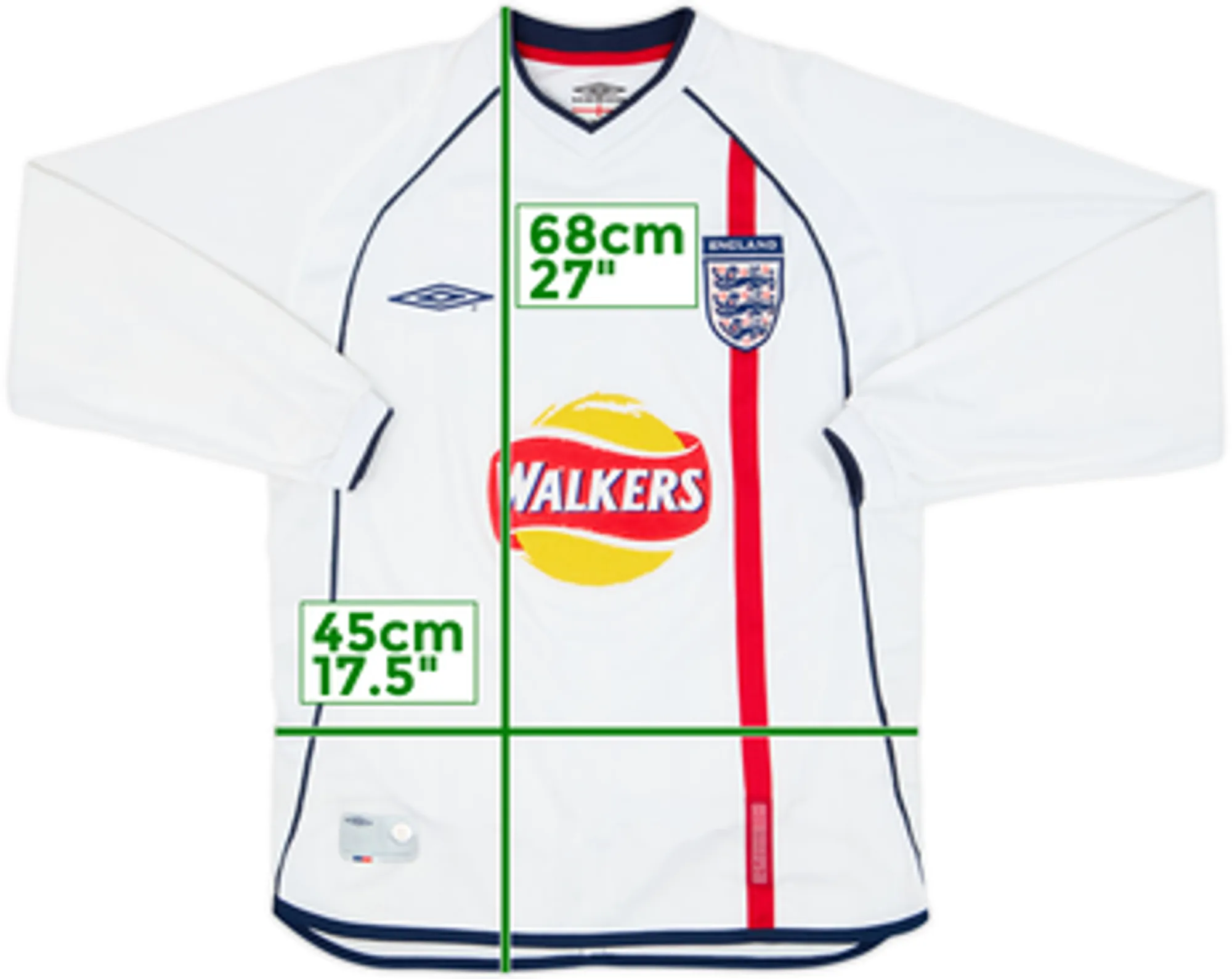 2001-03 England Home L/S Shirt - 8/10 - (S)