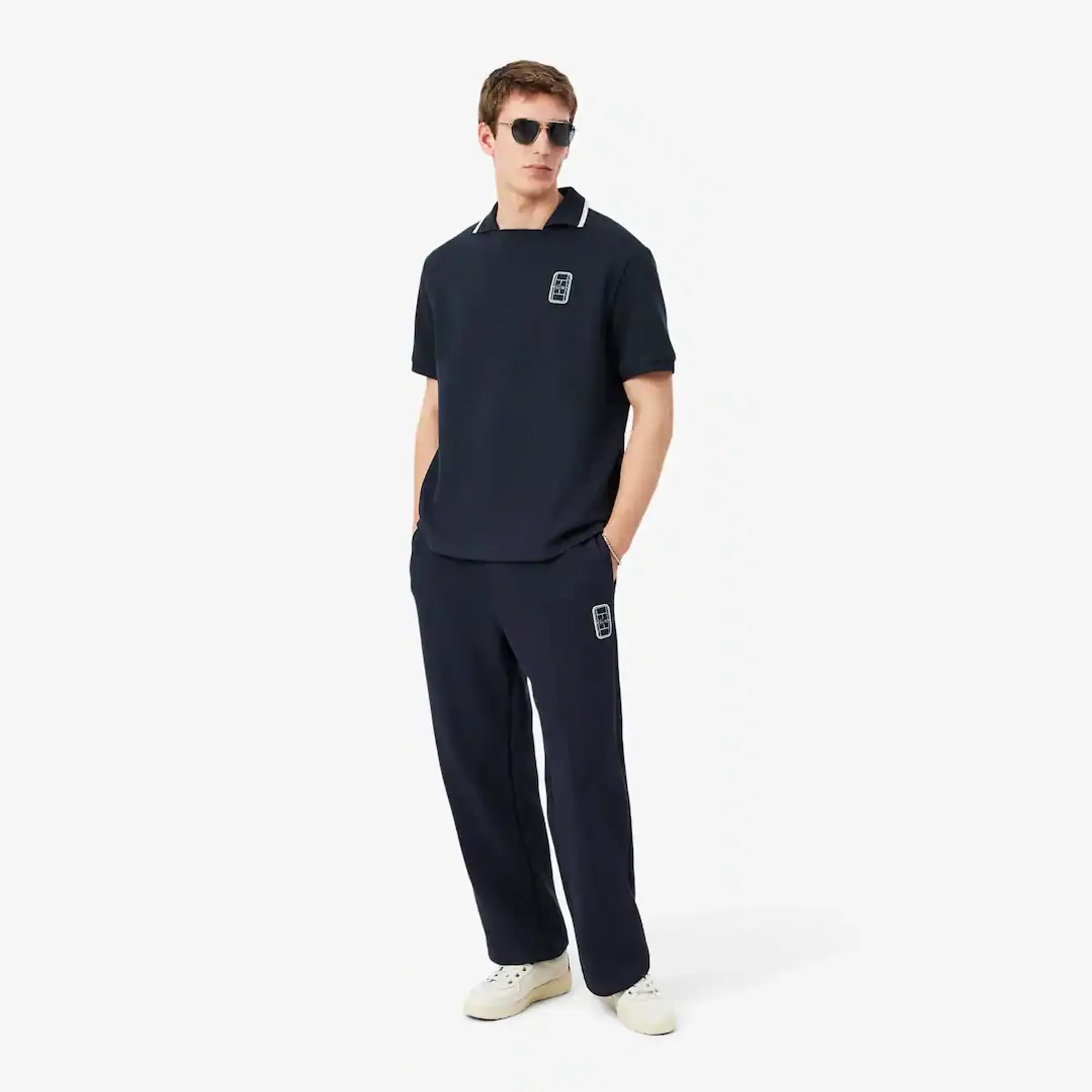 Lacoste Badge Accent Piqué Sweatpants - Navy Blue