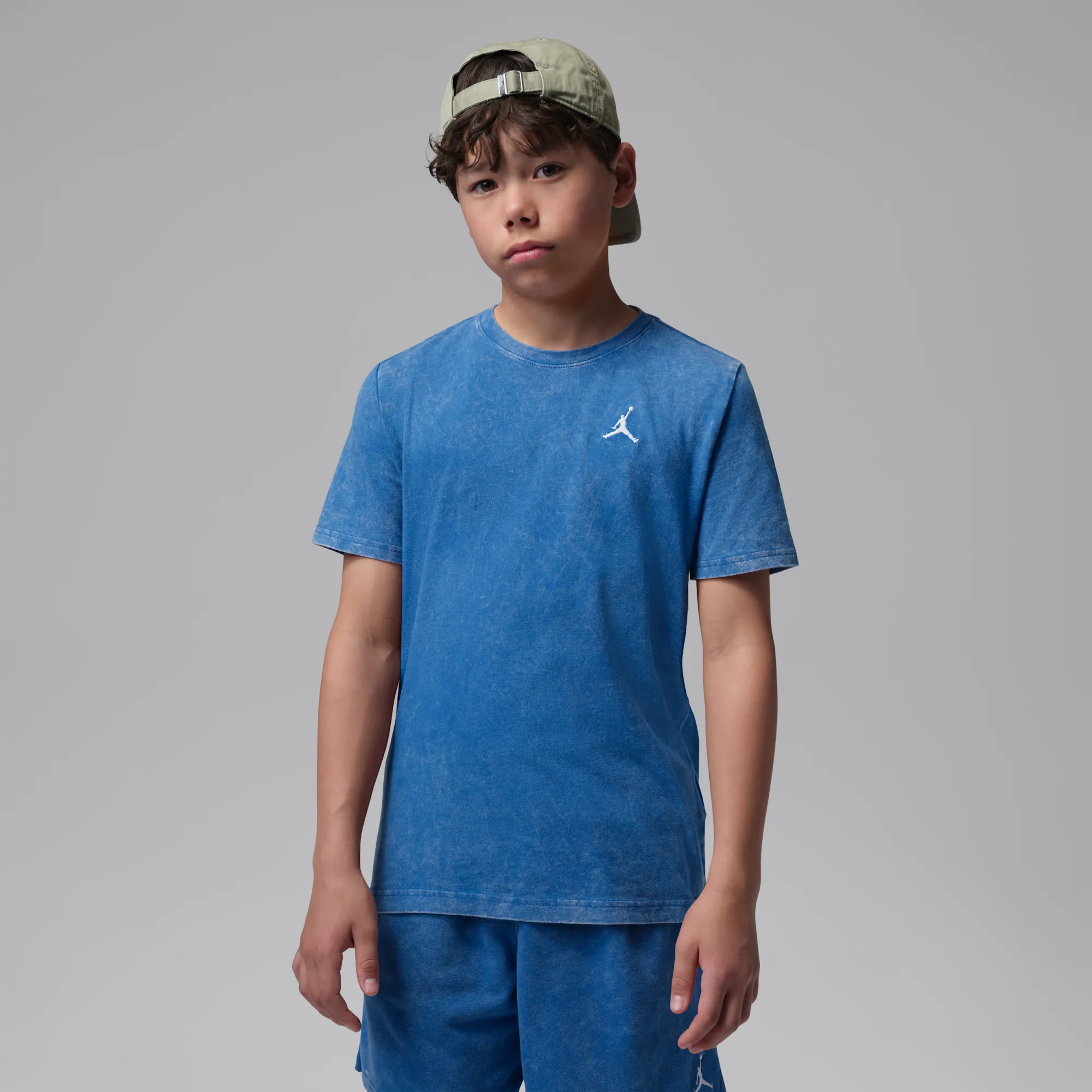 Nike Jordan Older Kids' Air Embroidered Acid Wash T-Shirt - Blue