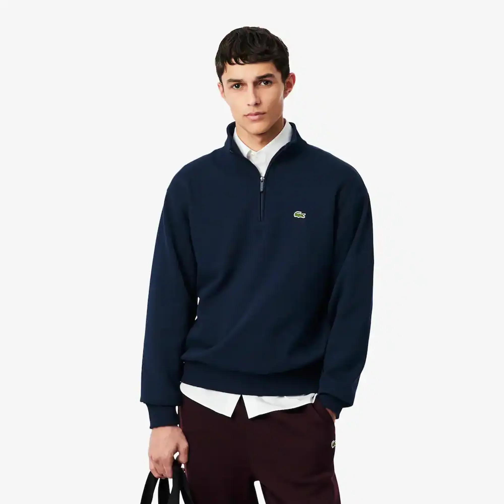 Lacoste Fleece Zip Neck Sweatshirt - Midnight Blue