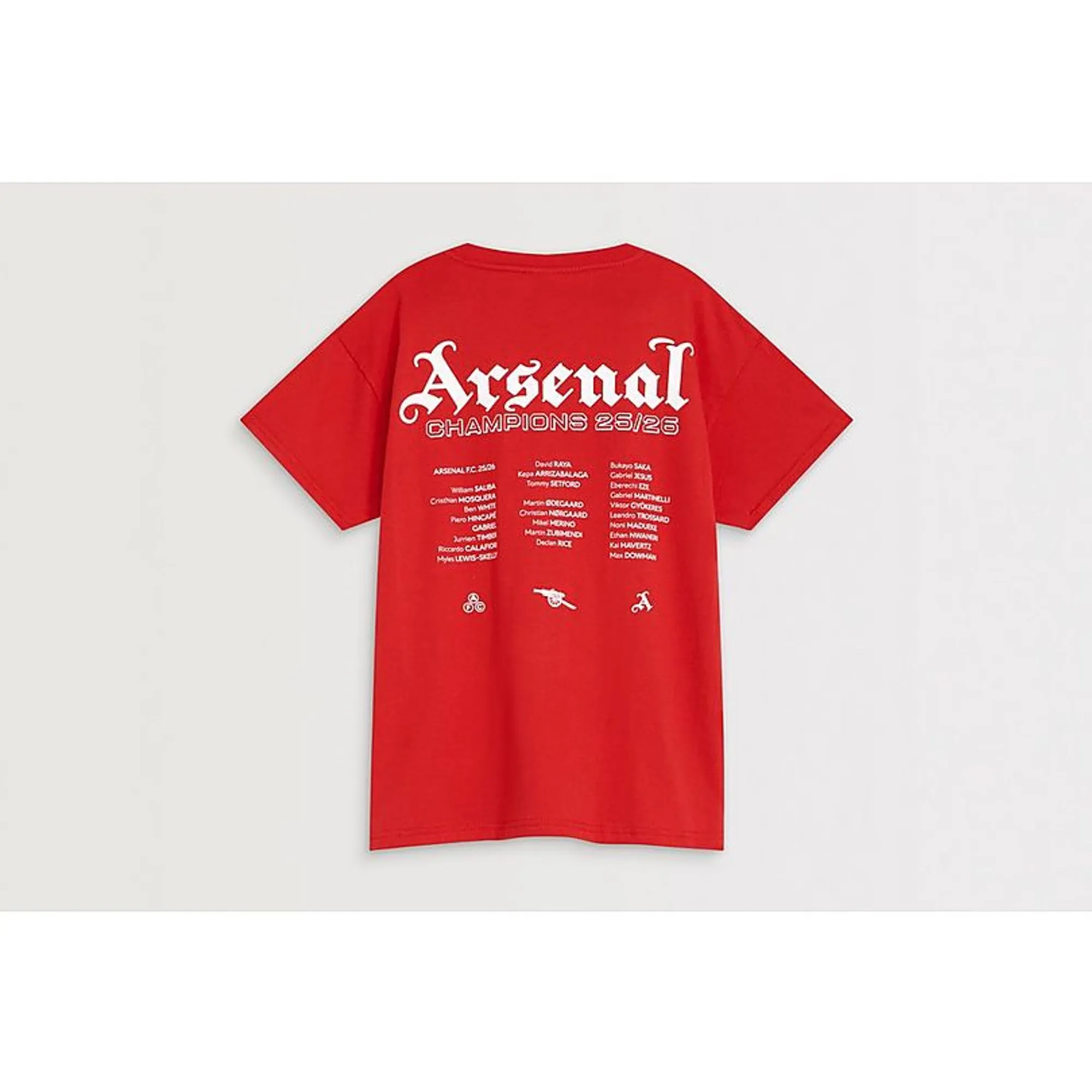 Arsenal Kids Champions Squad 25/26 Red Crew T-Shirt, Red