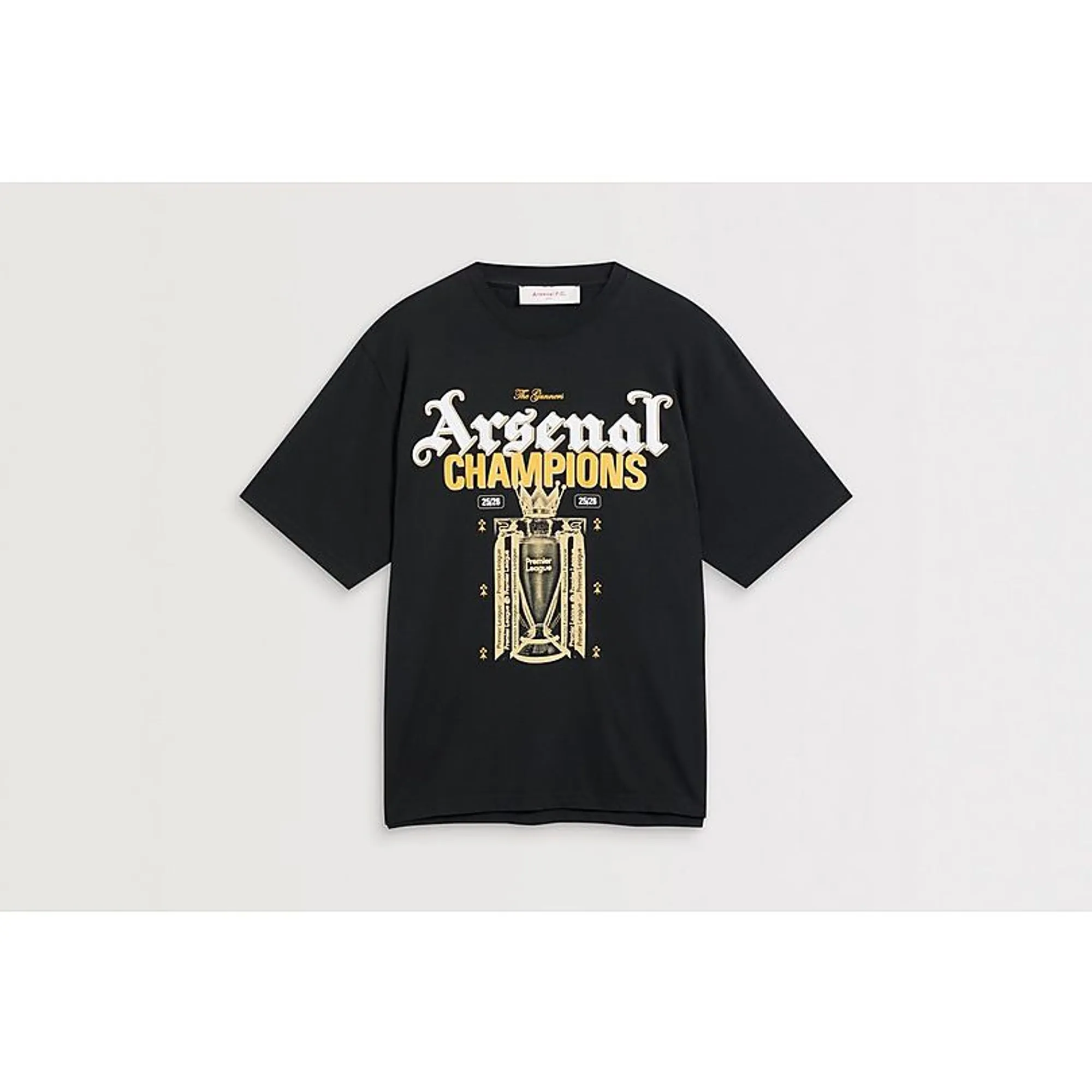 Arsenal Gothic Champions 25/26 Black Crew T-Shirt, Black