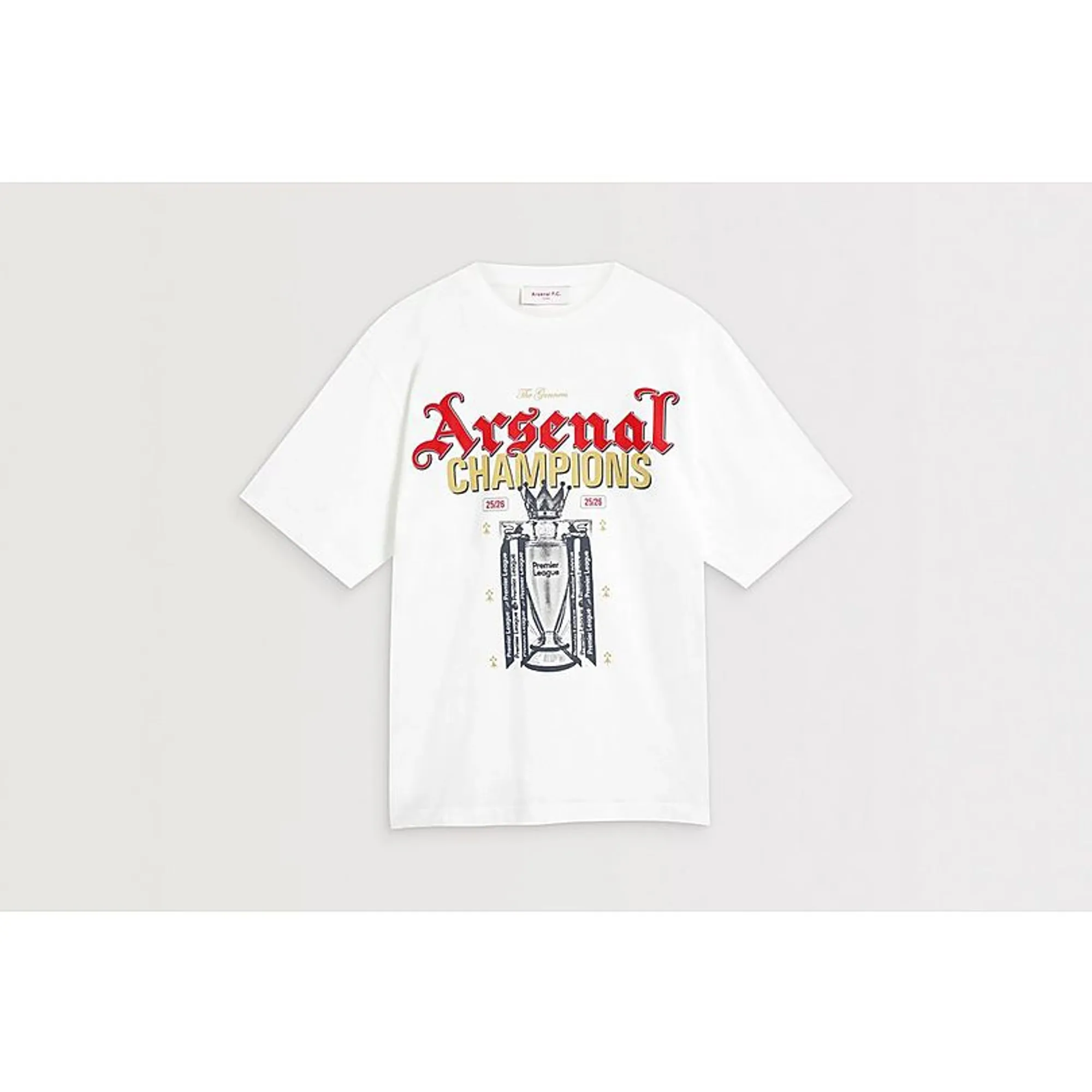 Arsenal Gothic Champions 25/26 White Crew T-Shirt, White