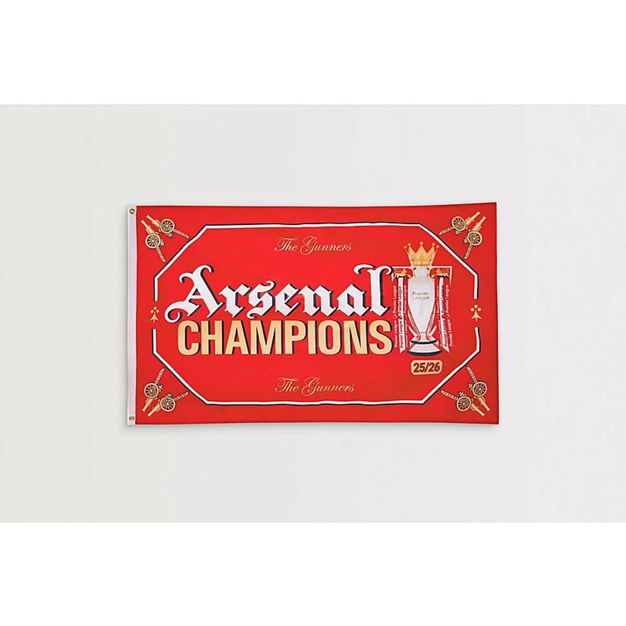 Arsenal Champions 25/26 Gothic Trophy Flag, White