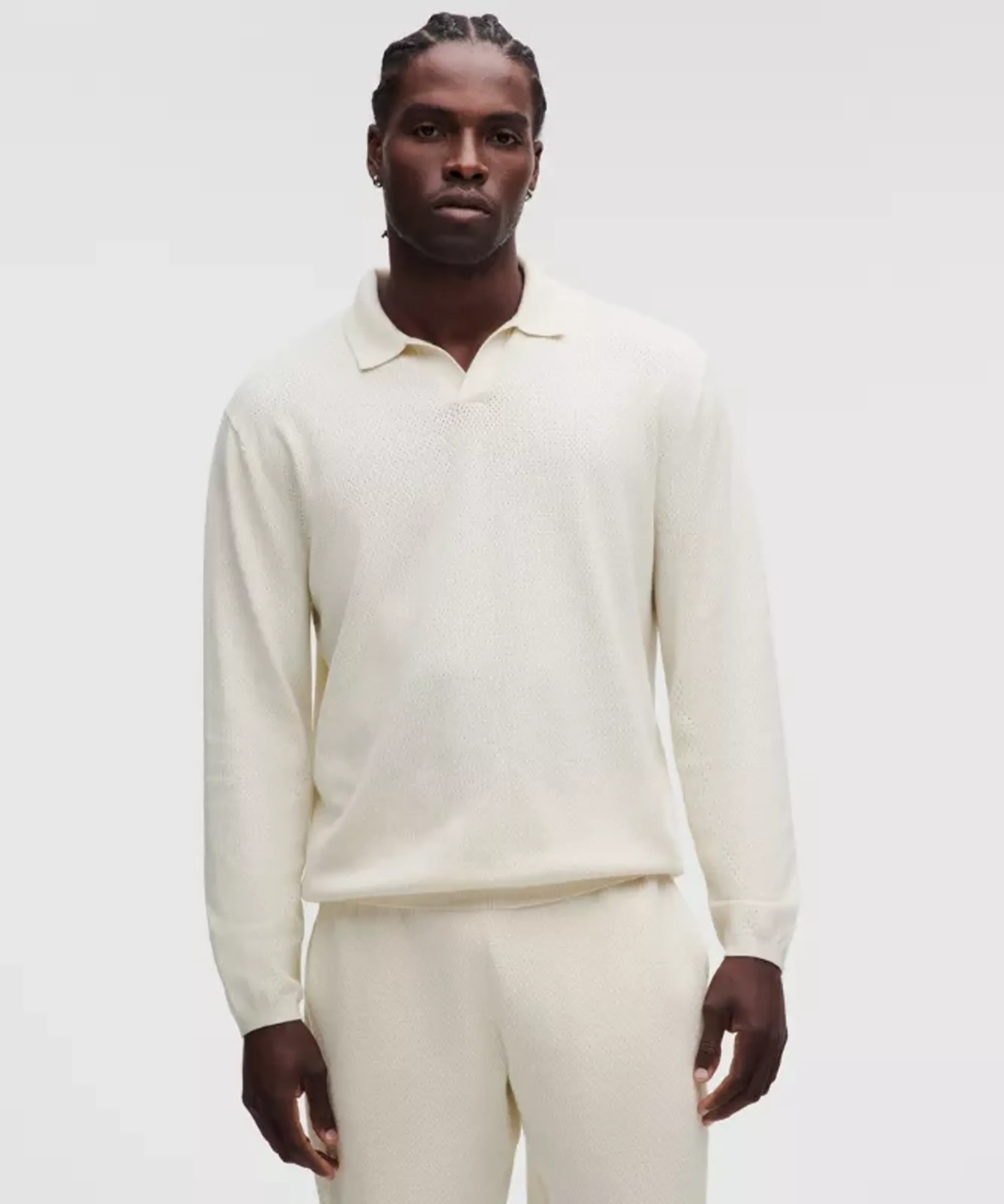 lululemon – Men's Knit Long-Sleeve Polo Shirt – Color White – Size XS