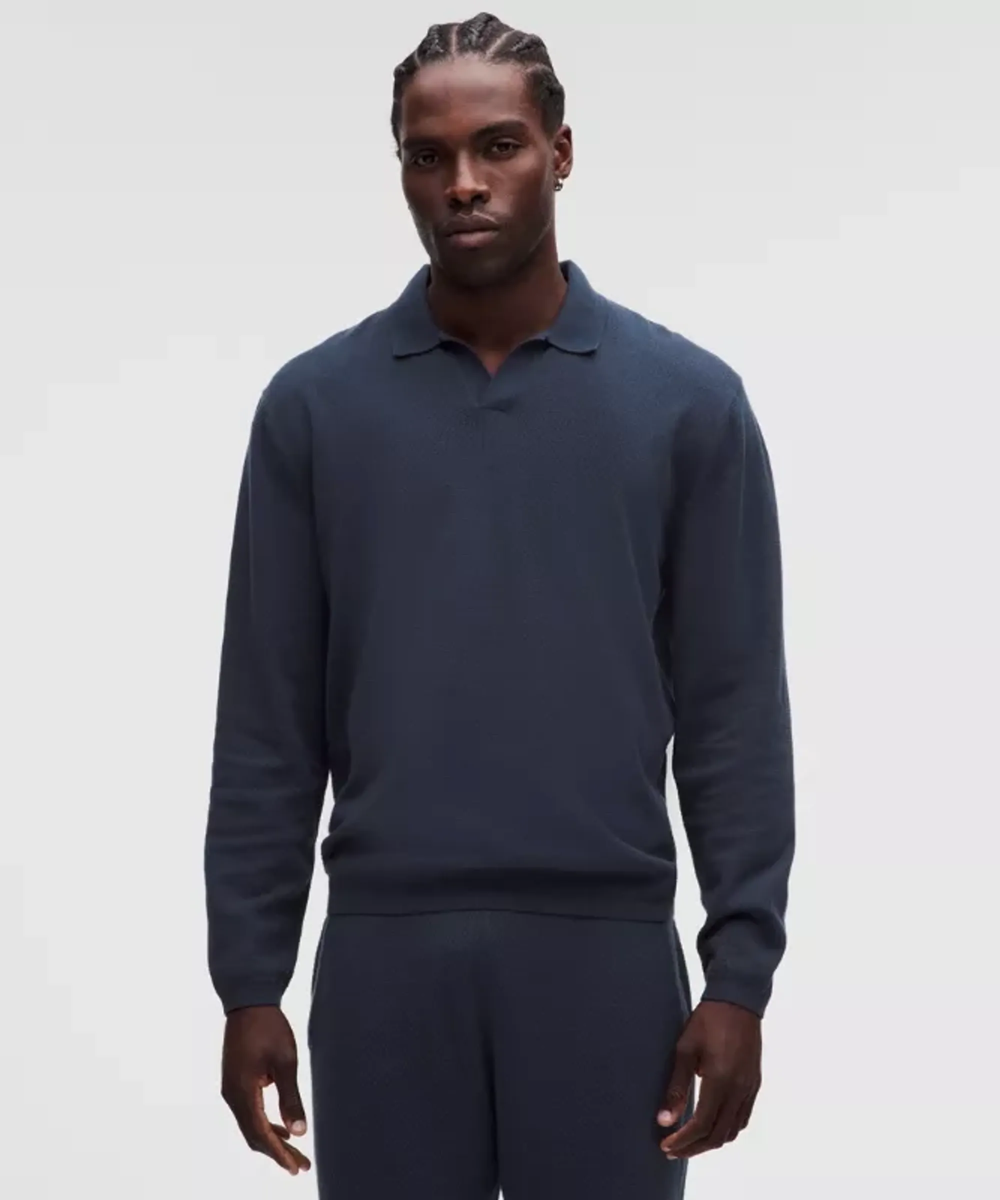 lululemon – Men's Knit Long-Sleeve Polo Shirt – Color Blue – Size 2XL
