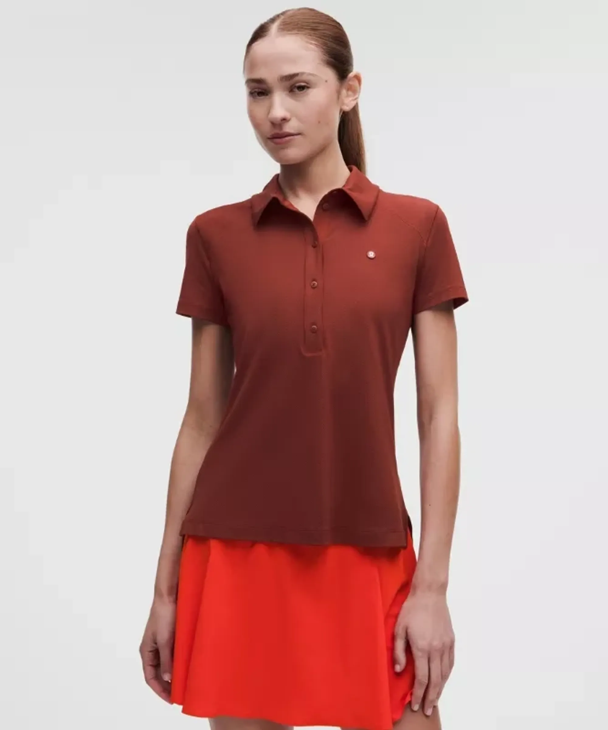 lululemon – Women's Quick-Dry Short-Sleeve Polo Shirt Straight Hem Logo – Color Red – Size 10