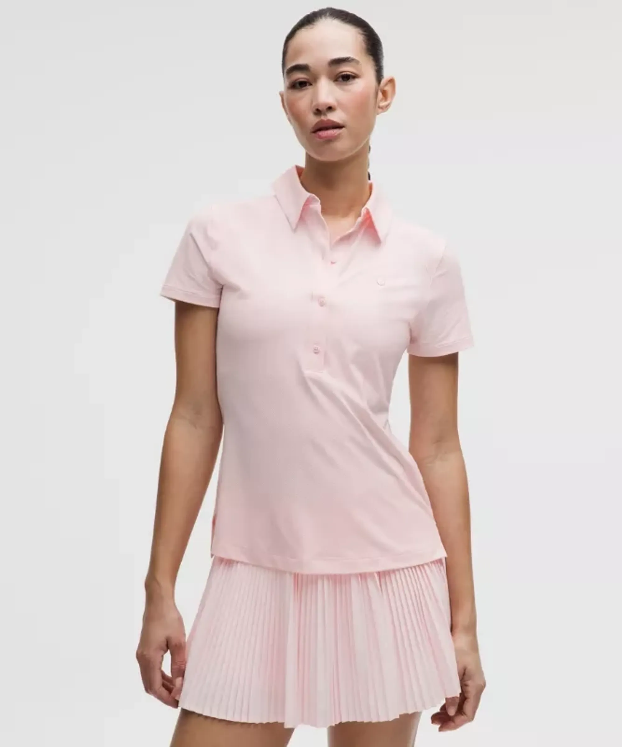 lululemon – Women's Quick-Dry Short-Sleeve Polo Shirt Straight Hem Logo – Color Pink – Size 10