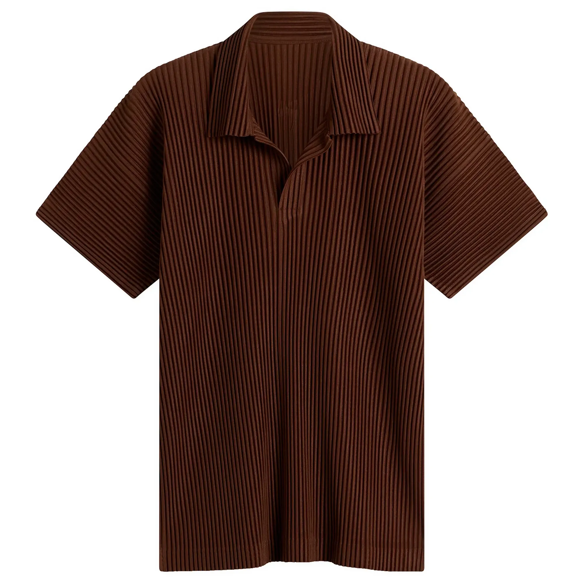 Homme Plissé Issey Miyake Men's Pleat Short Sleeve Polo Anchor Brown