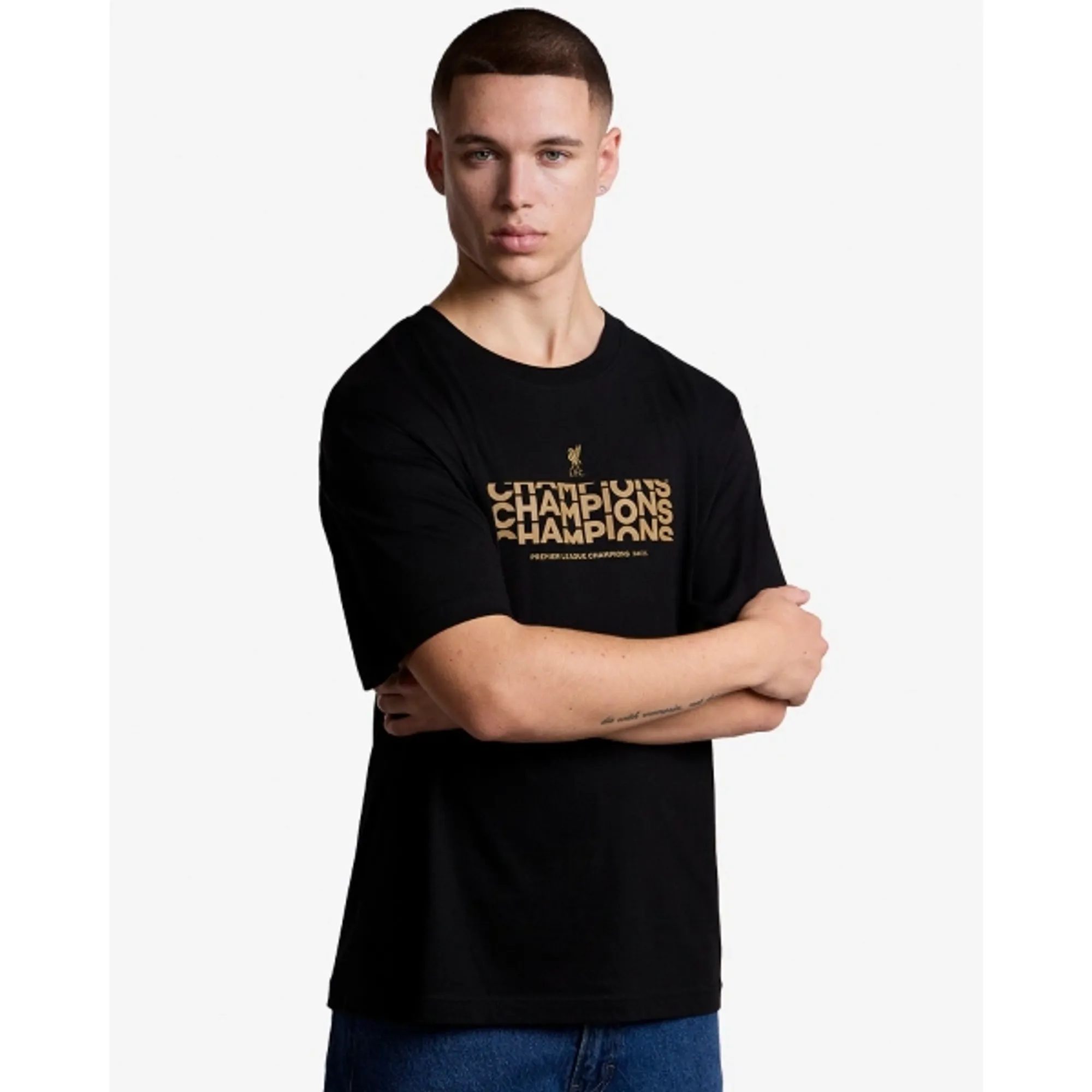 LFC Mens Champions Text Tee Black