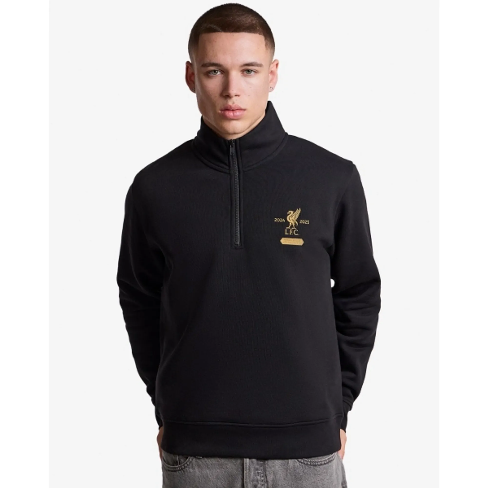 LFC Mens Champions 1/4 Zip Sweater Black