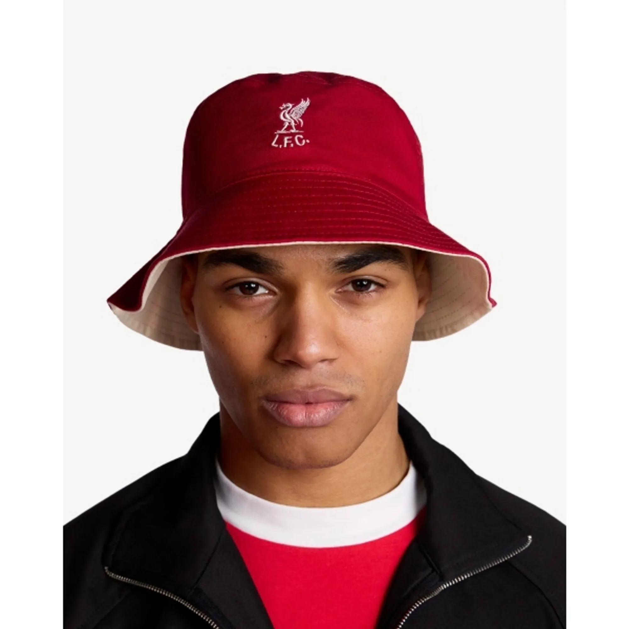 LFC Adults Reversible Shankly Bucket Hat Red & Ecru