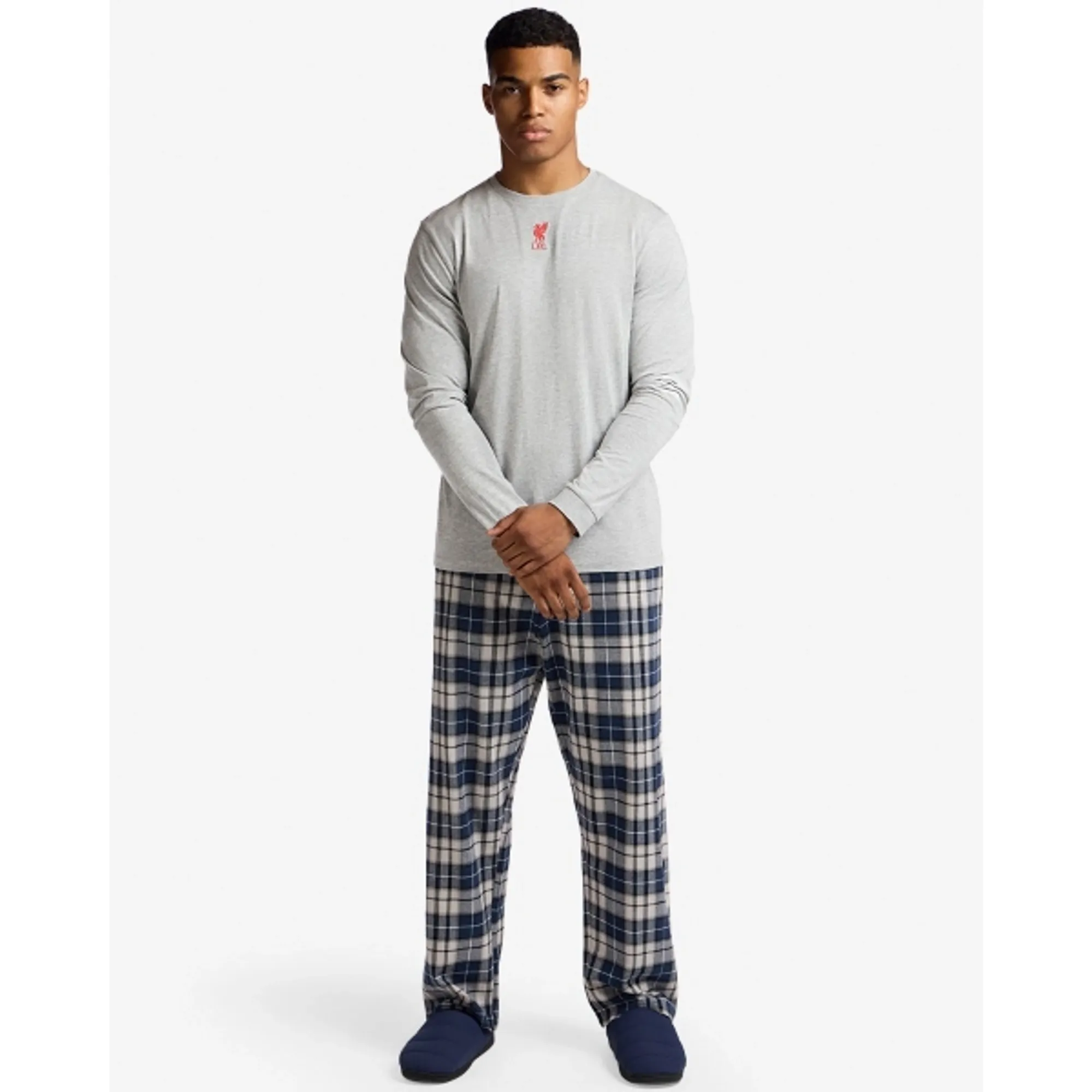 LFC Mens Long Check Pyjama Set Grey