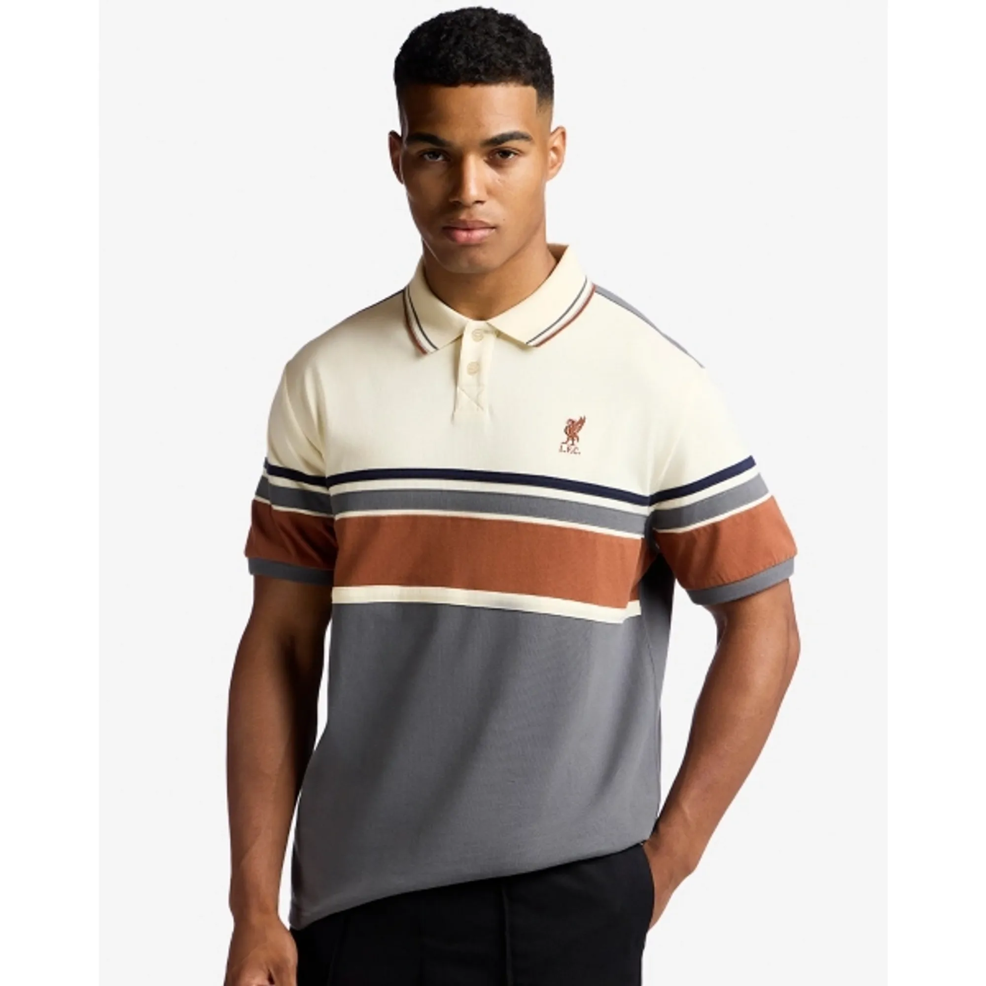 LFC Mens Stripe Polo Grey