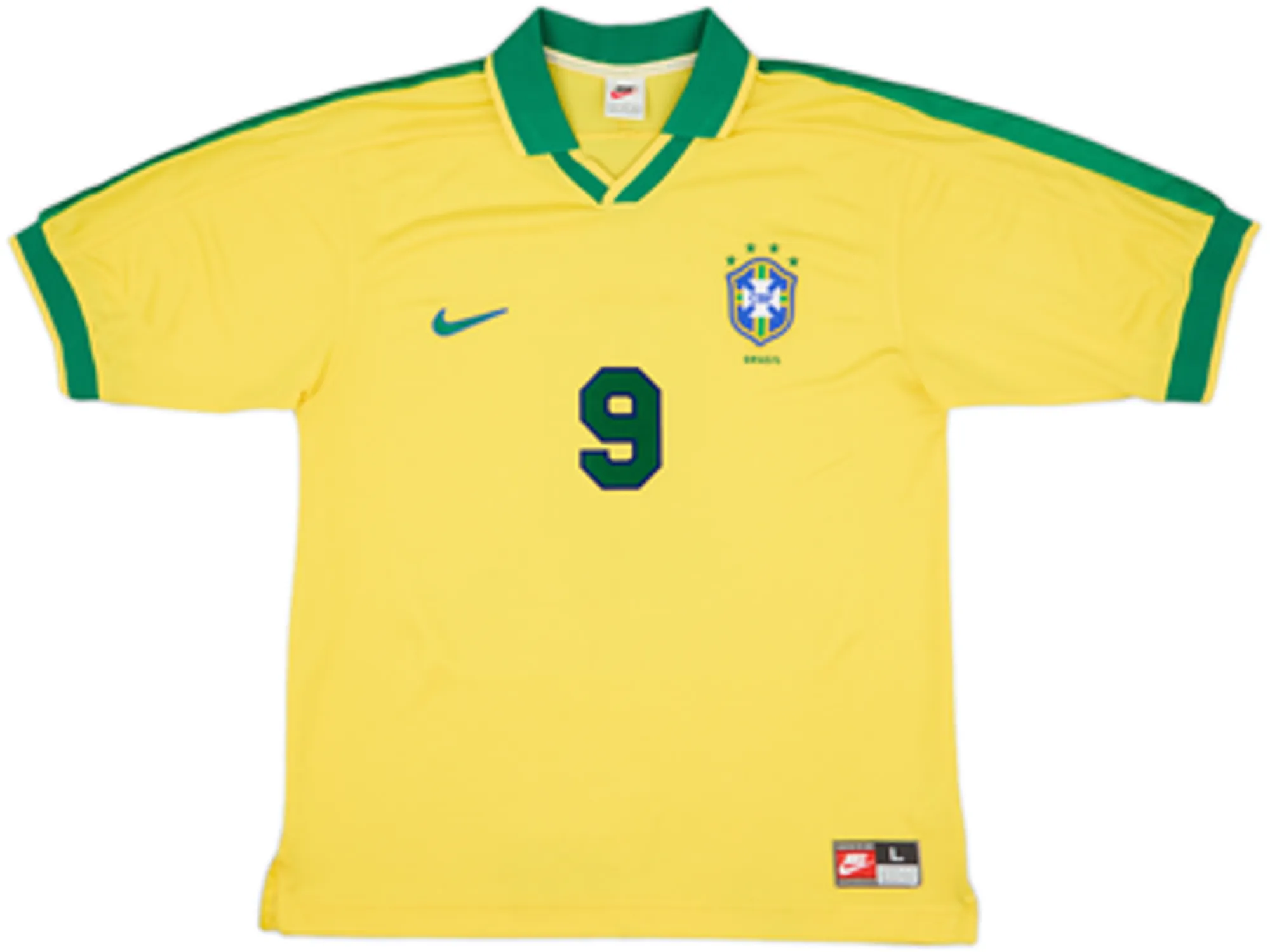 1997-98 Brazil Home Shirt Ronaldo #9 - 9/10 - (L)