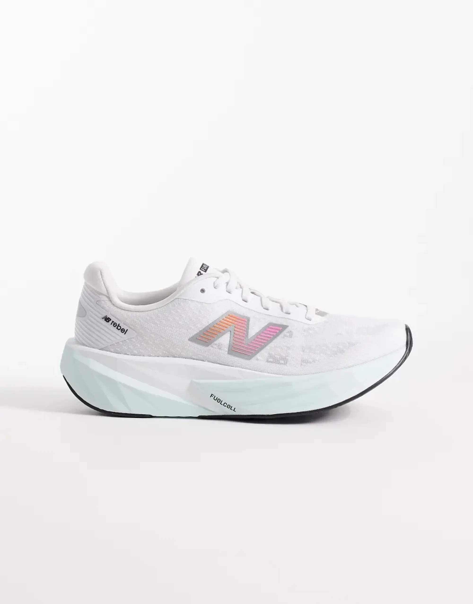 New Balance Women's FuelCell Rebel v5 in White/Pink/Blue Synthetic