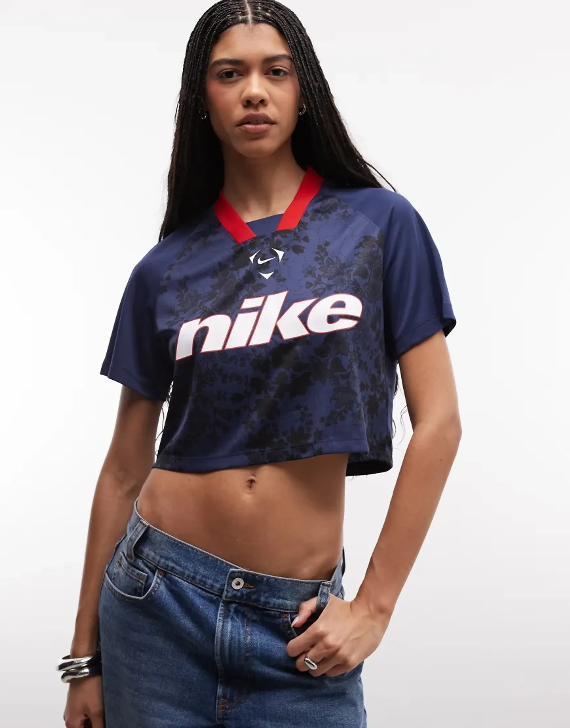Nike Cropped Lace Effect Football Top In Navy