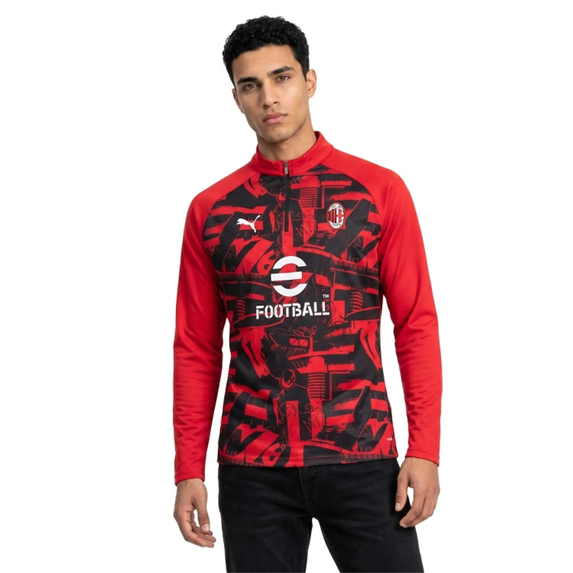 Milan Training Shirt 1/4 Zip Pre Match - ['Black', 'Red']
