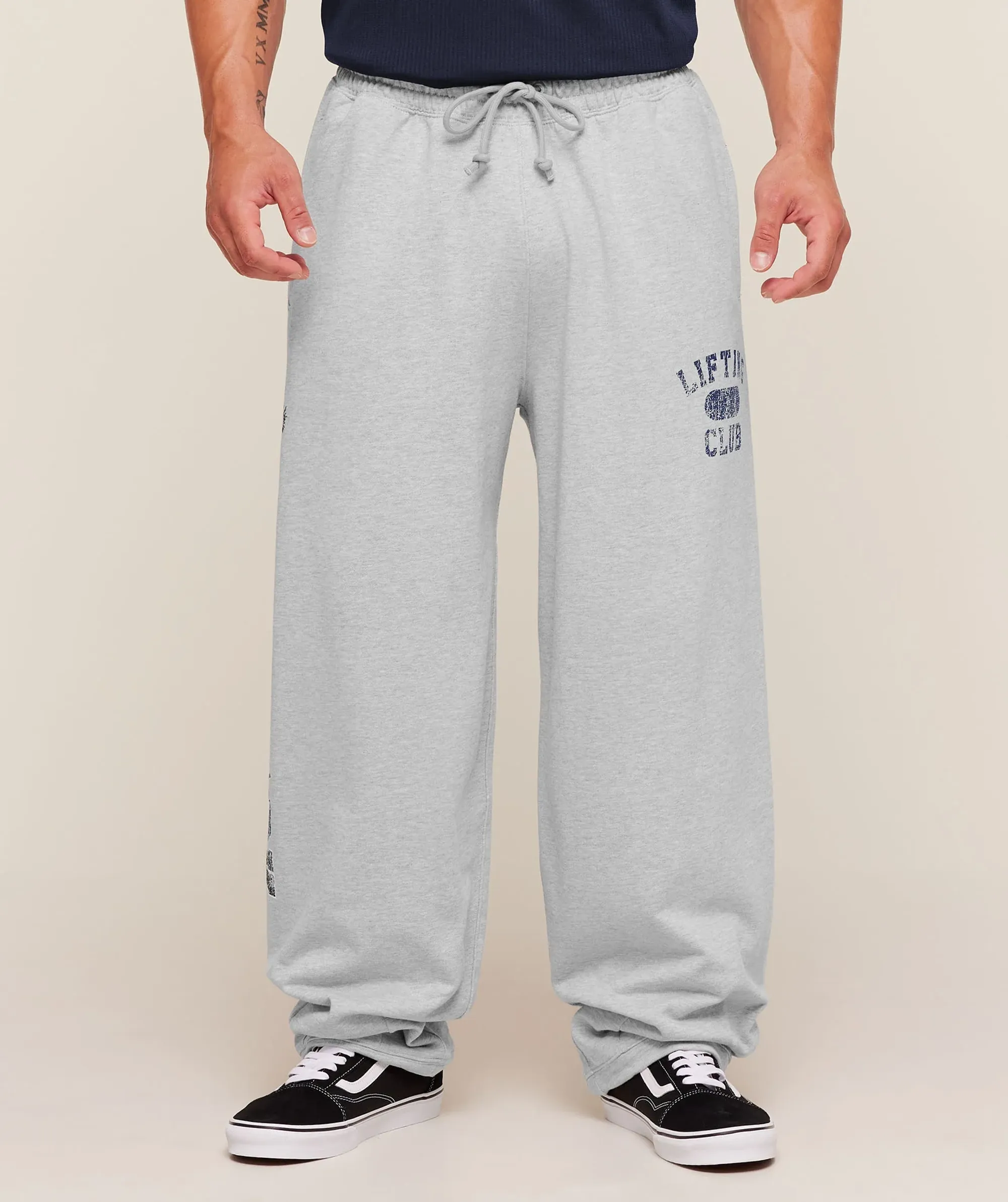 Gymshark Retro Collegiate Graphic Wide Leg Pants - Bros Soft Grey Marl