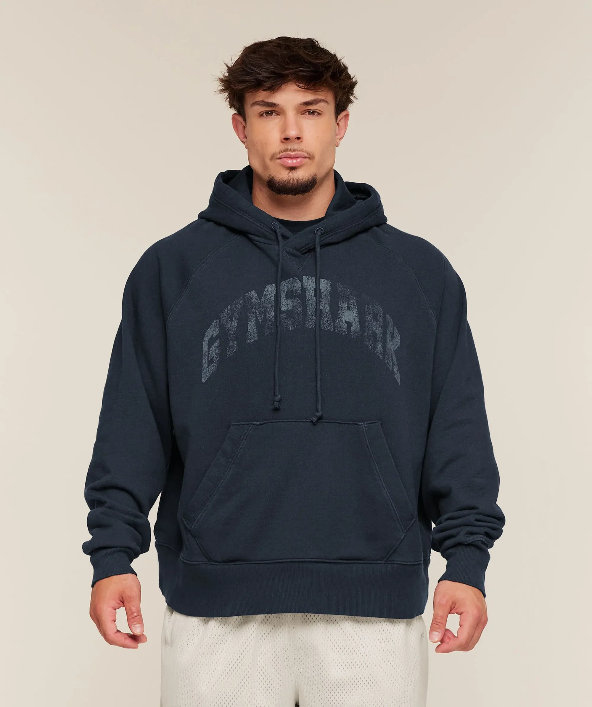 Gymshark Retro Collegiate Graphic Hoodie - Heavy Blue