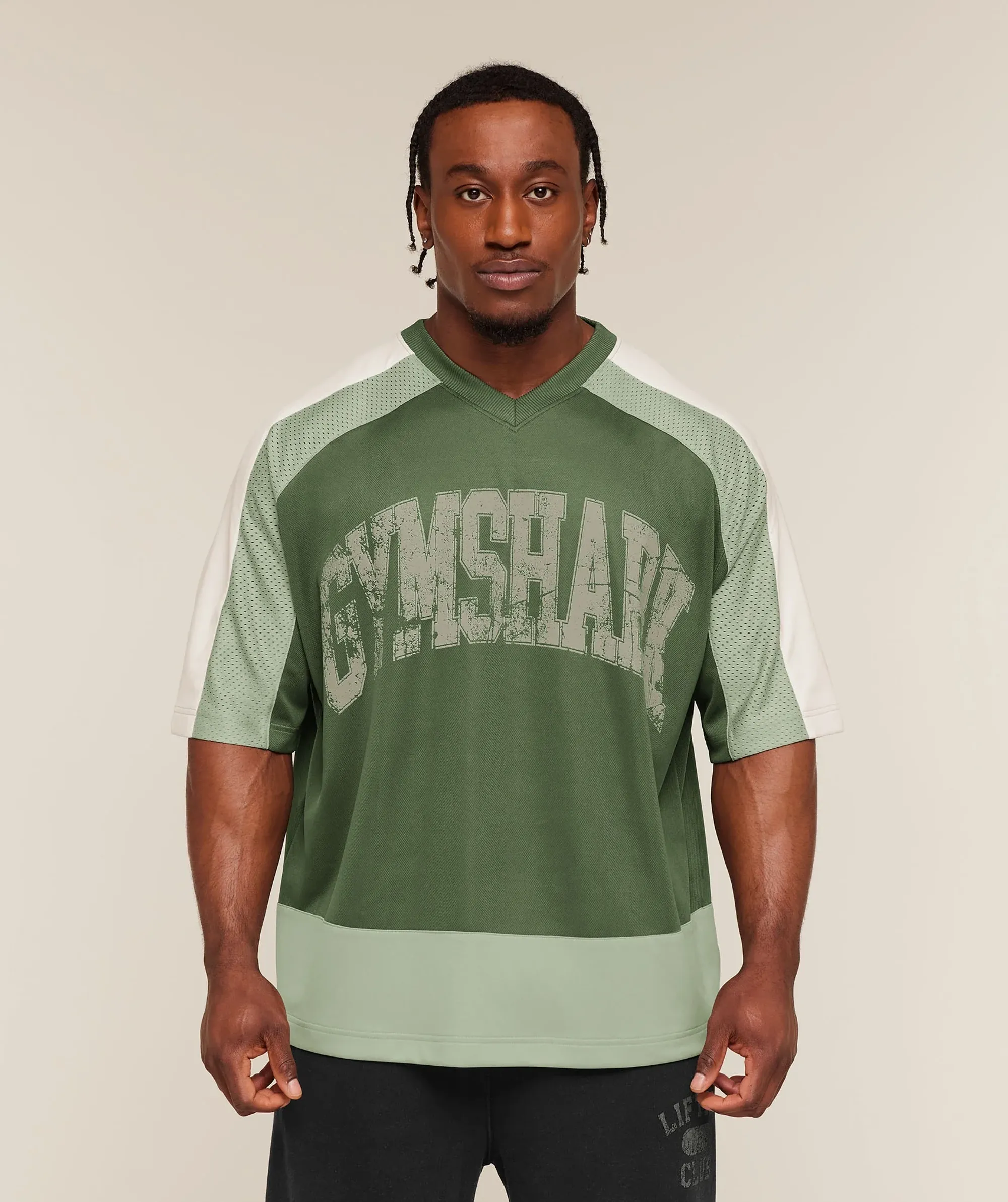 Gymshark Collective Mesh Wordmark Jersey - Core Olive/Haze Green/Soft White