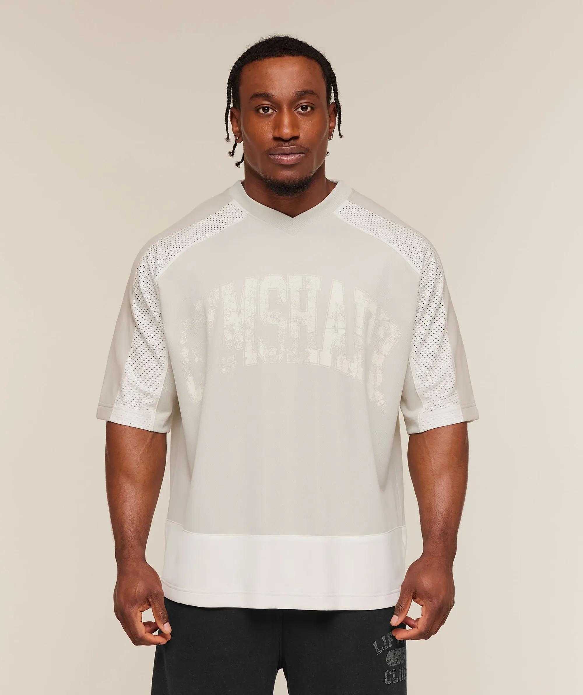 Gymshark Collective Mesh Wordmark Jersey - Tinted White/Soft White/Pebble Grey