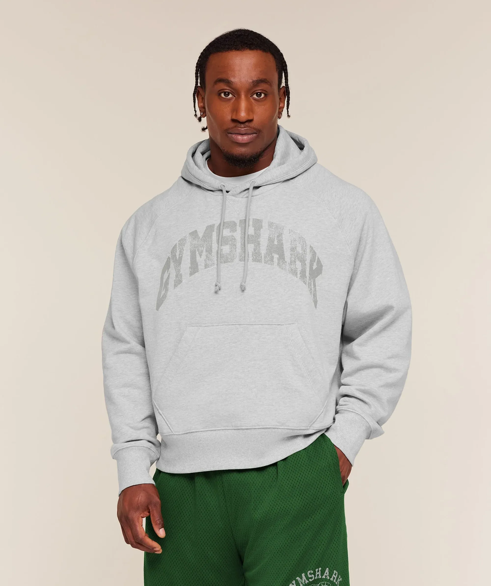 Gymshark Retro Collegiate Graphic Hoodie - Bros Soft Grey Marl