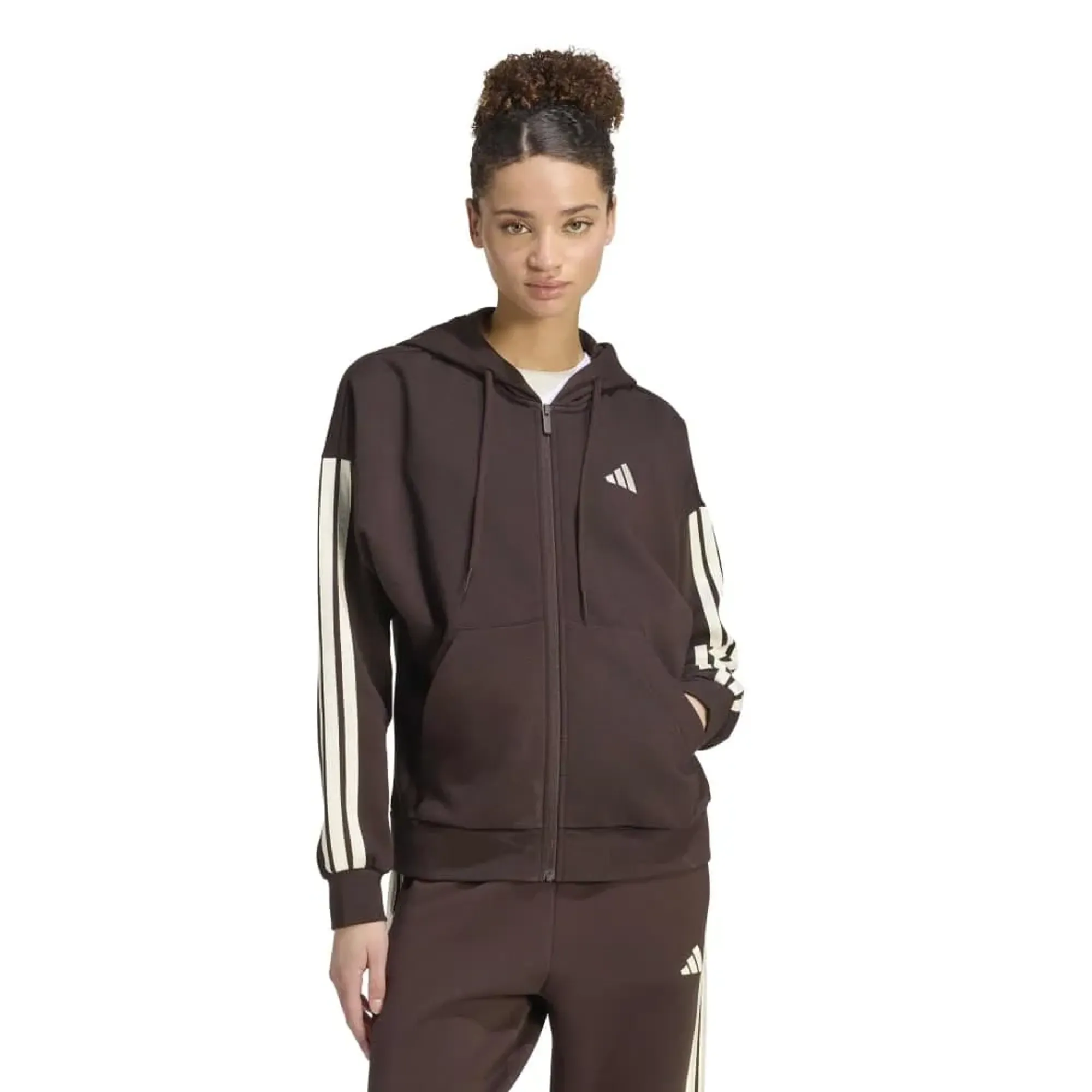 Adidas Essentials 3 Stripes Fleece Full Zip Sweatshirt