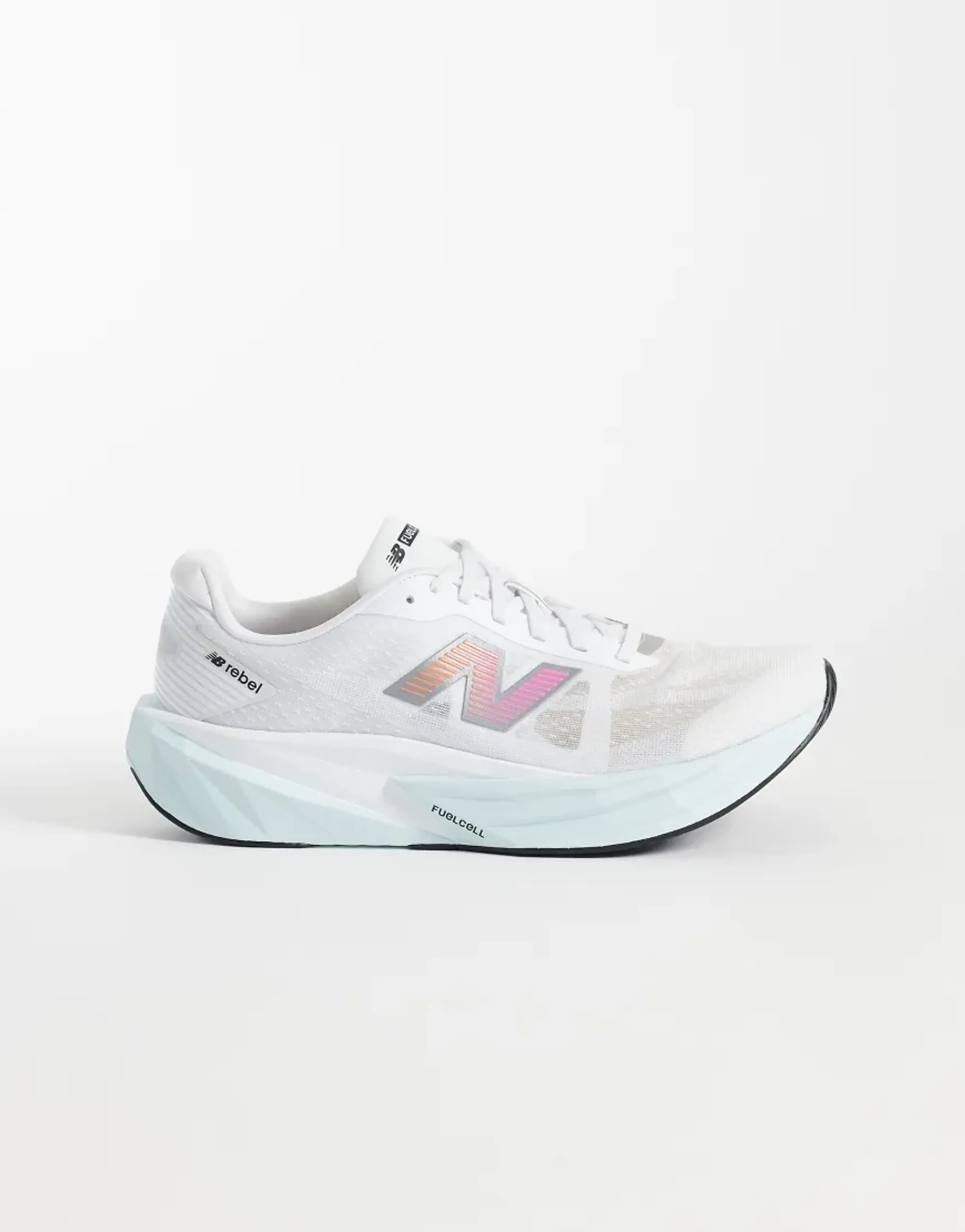 New Balance Men's FuelCell Rebel v5 in White/Pink/Blue Synthetic